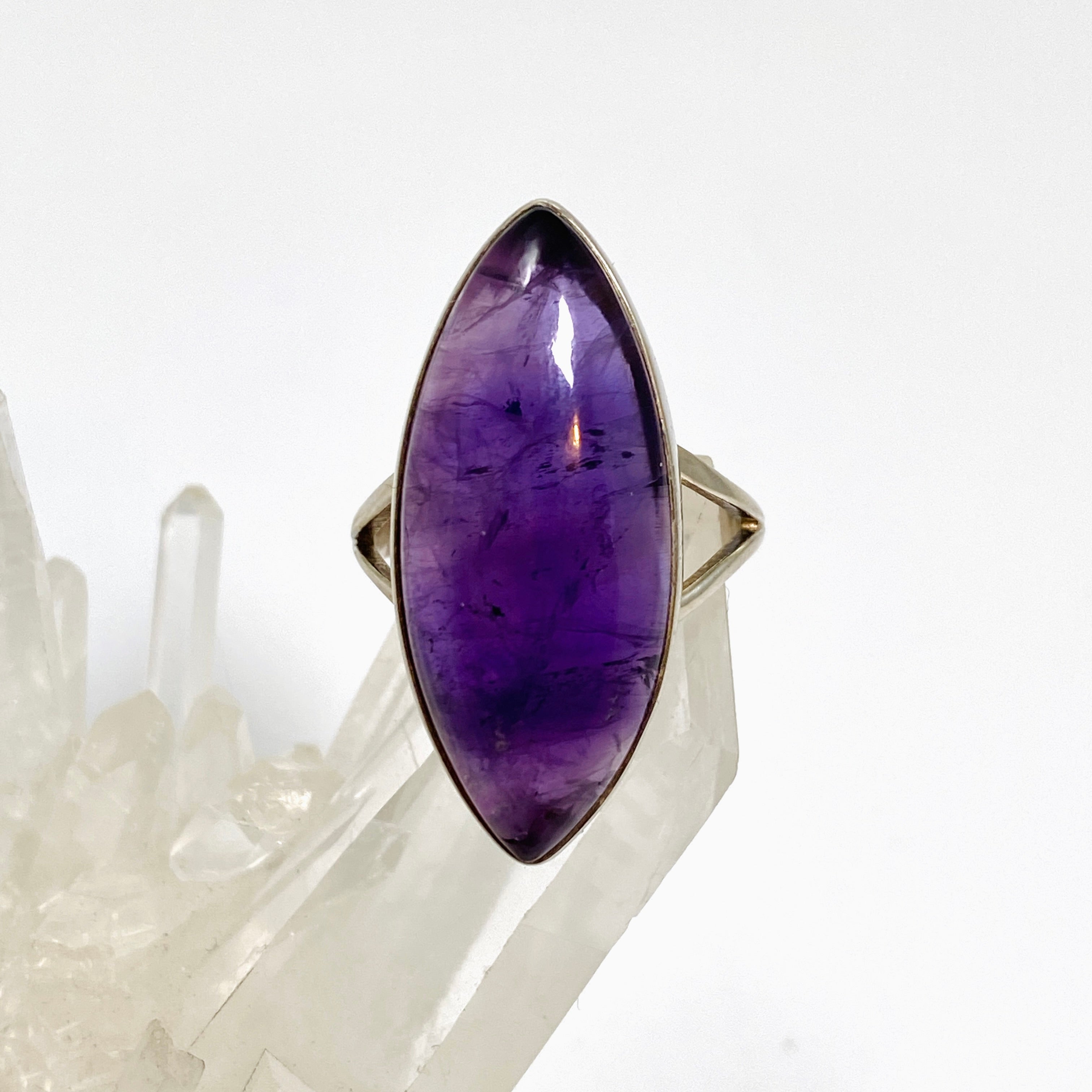 Amethyst Marquise Cabochon Ring Size 9 - Purple Gemstone Jewelry for Women | Perfect for Weddings, Parties & Everyday Wear KRGJ1337