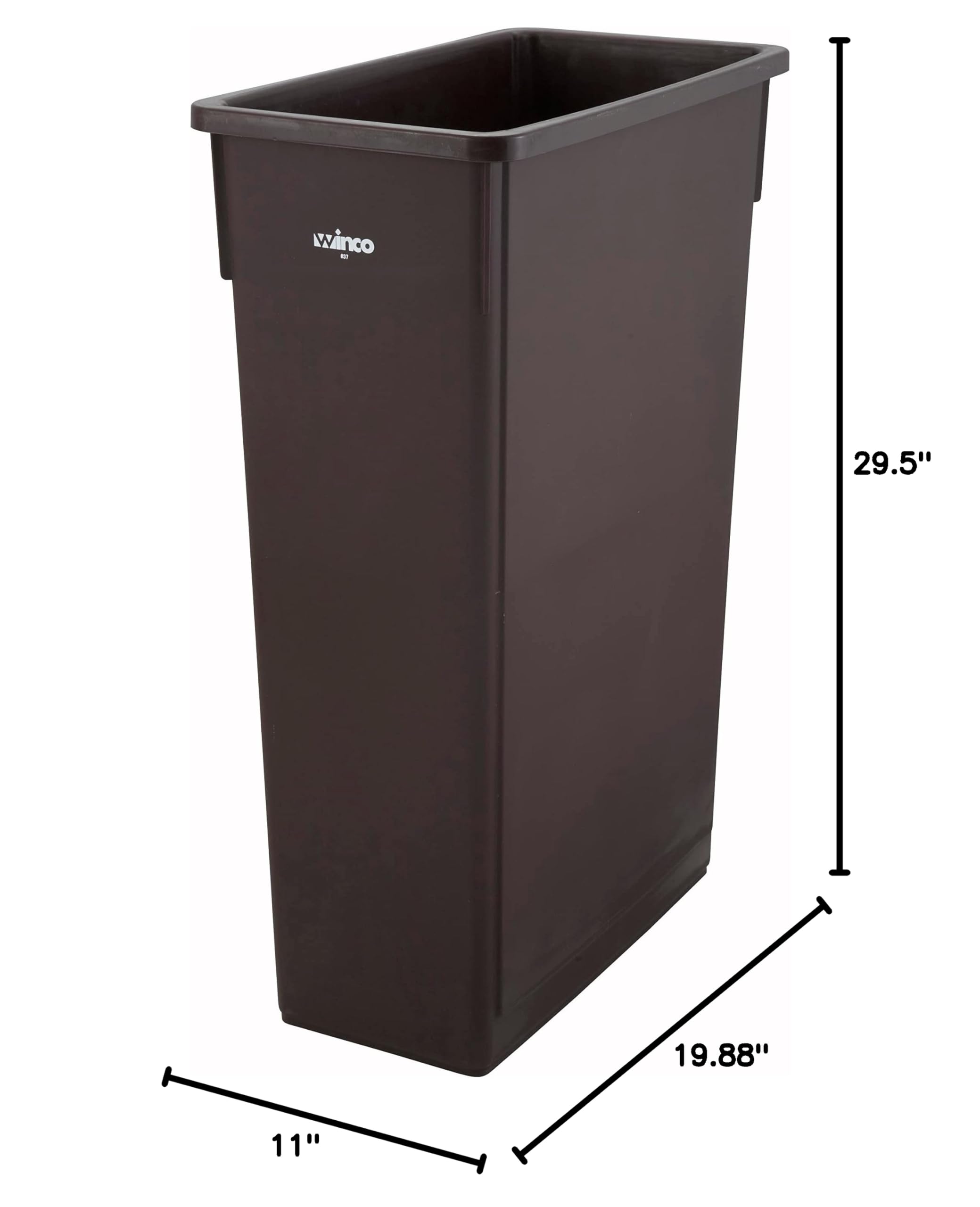 Winco 23-Gallon Slender Trash Can - Brown Kitchen Waste Bin for Home, Office & Outdoor Use