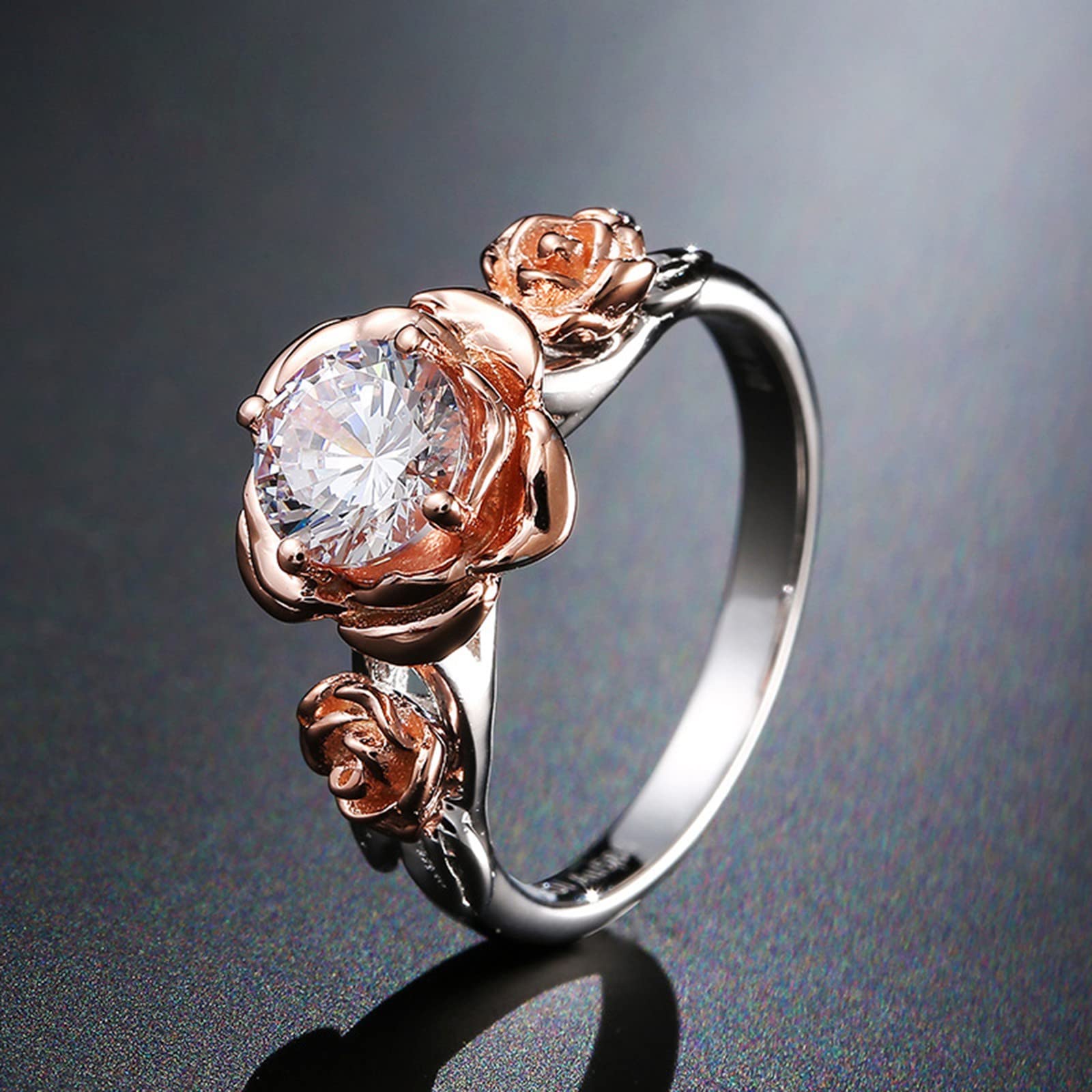 Elegant Rose Gold Flower Ring for Women - Trendy Diamond Wedding Band, Fashion Jewelry Gift for Her - Perfect for Valentine's Day, Anniversary & Bridal Accessories