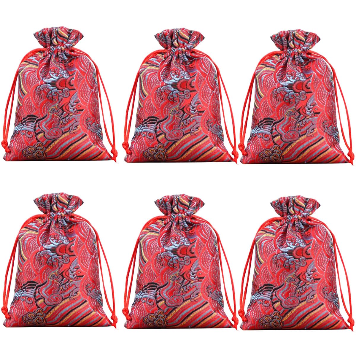 20 Pcs Chinese Jewelry Silk Gift Bags - Elegant Brocade Pouches for Jewelry, Candy & Gifts (3.9x5.5 Inches, Red/Red Spray) - Perfect for Weddings, Parties & Special Occasions