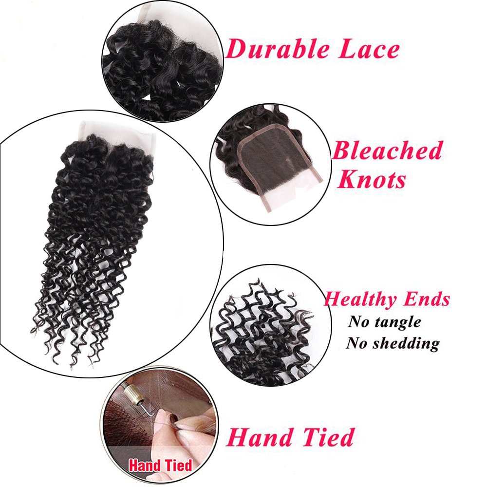 Amella Hair 100% Unprocessed Brazilian Curly Human Hair Bundles with Closure (16