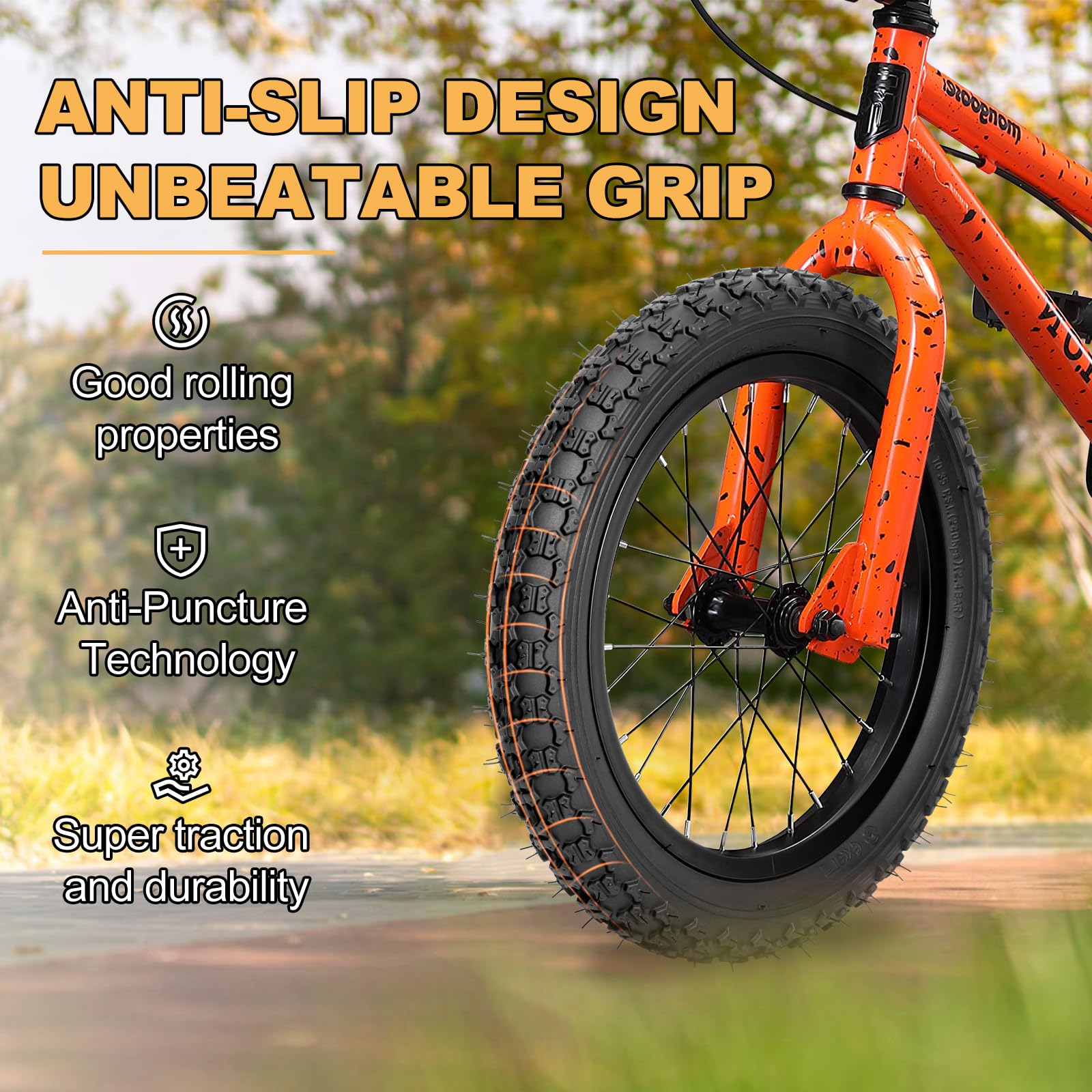 Hycline Kids Bike Replacement Tire - 12.5/14/16/20x2.125 Inch Premium Butyl Rubber Puncture-Resistant Folding Bicycle Tires - Compatible with BMX, MTB Mountain Bike and Children's Racing Bike - Perfect for Outdoor Adventures, Commuting, and Family Cycling Fun
