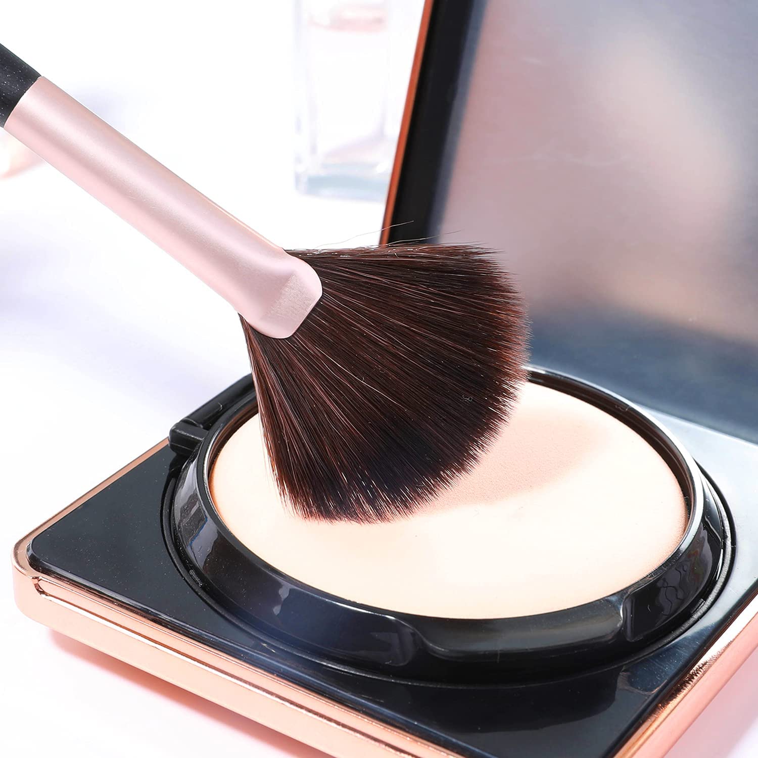Professional ENERGY Fan Brushes for Makeup - Vegan Synthetic Blush, Highlighter, Setting Powder & Mineral Blending - Perfect for Facials, Buffing & Nail Art | Ideal for Everyday Makeup & Professional Use