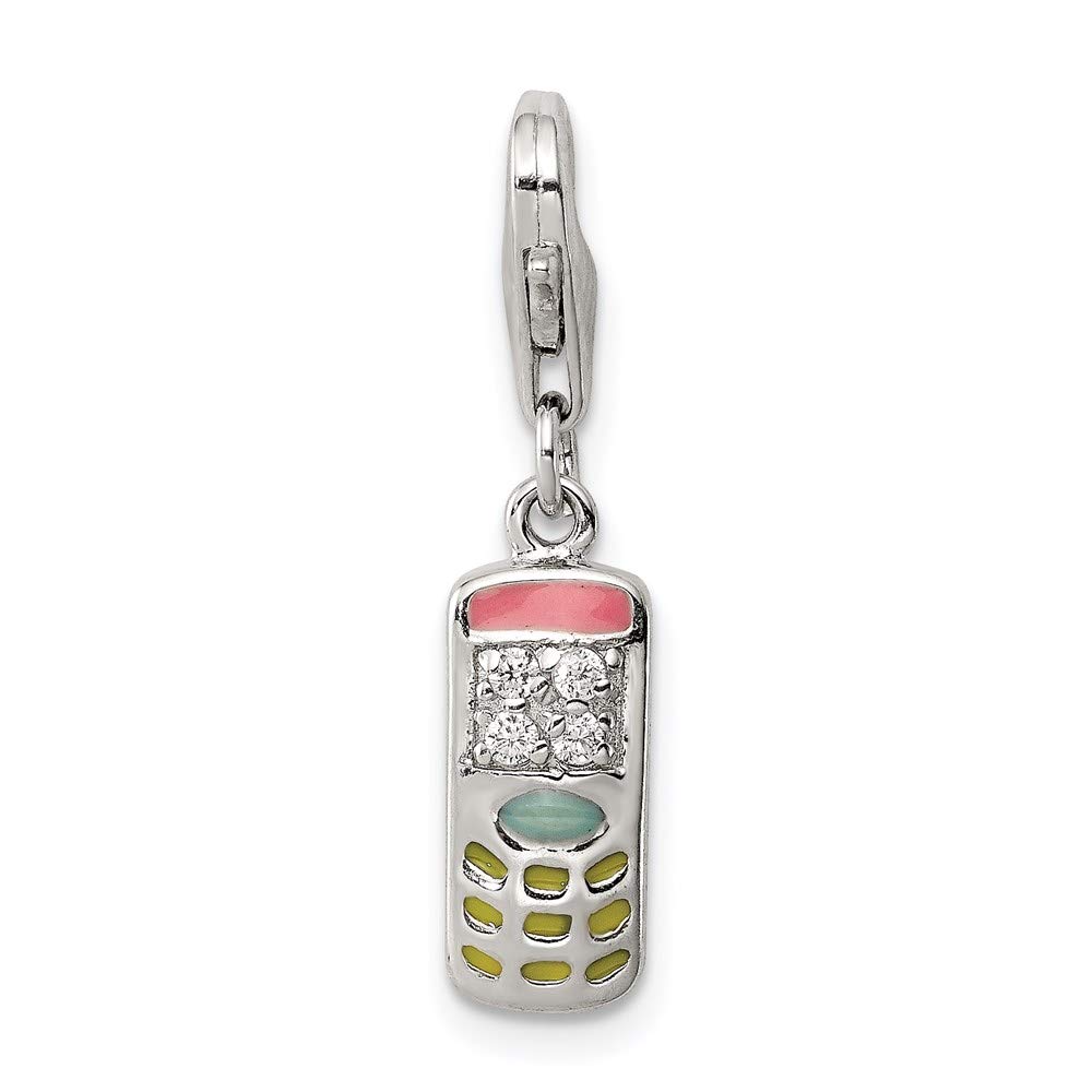 925 Sterling Silver Cubic Zirconia & Enamel Phone Charm Pendant - Elegant Women's Fine Jewelry Gift for Her - Perfect for iPhone, Android, Keychains & Accessories