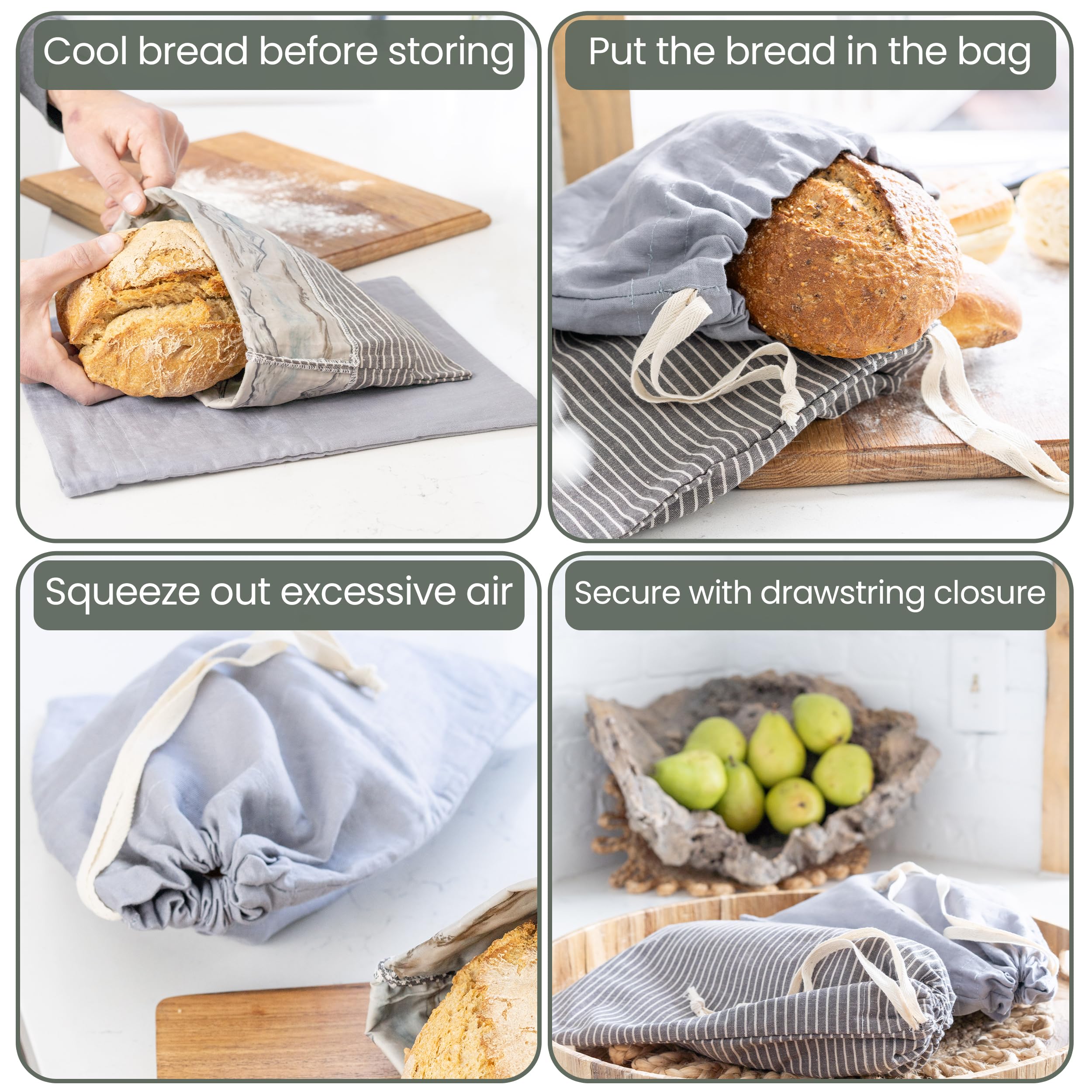 Eco-Friendly Reusable Bread Bags 2 Pack - Premium Linen & Beeswax Bread Storage for Sourdough & Homemade Bread | Perfect for Kitchen, Picnics & Zero-Waste Lifestyle (Mountains/Doves Design)