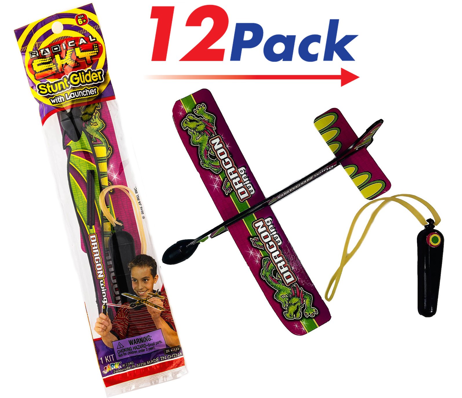 12 Pack Rubber Band Launcher Slingshot Foam Airplanes - Outdoor Flying Toy Gliders for Kids & Boys - Bulk Birthday Party Favors - Fun Backyard Games & Outdoor Activities for Family Gatherings, Picnics, and Park Play