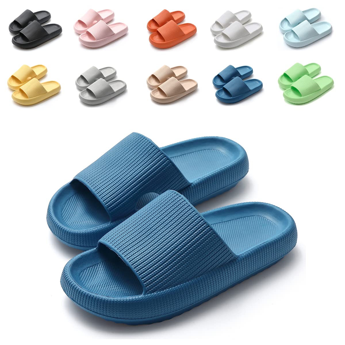 **Treemall Cloud Slides for Women & Men - Non-Slip Open Toe Shower Slippers with Massage Comfort for Indoor, Outdoor & Spa Use**