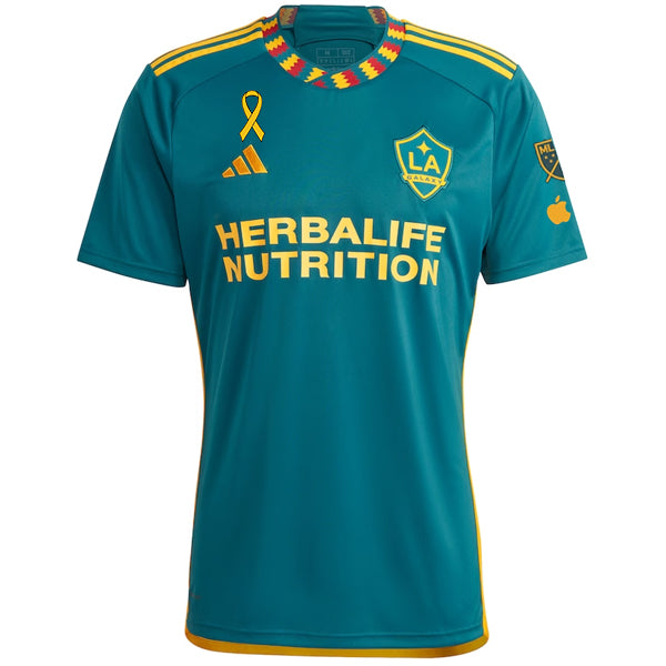 Adidas LA Galaxy Away Stadium Jersey with MLS & Apple TV Patch 23/24 - Green & Yellow Soccer Shirt for Men - Perfect for Match Day, Fan Events & Childhood Cancer Awareness Support