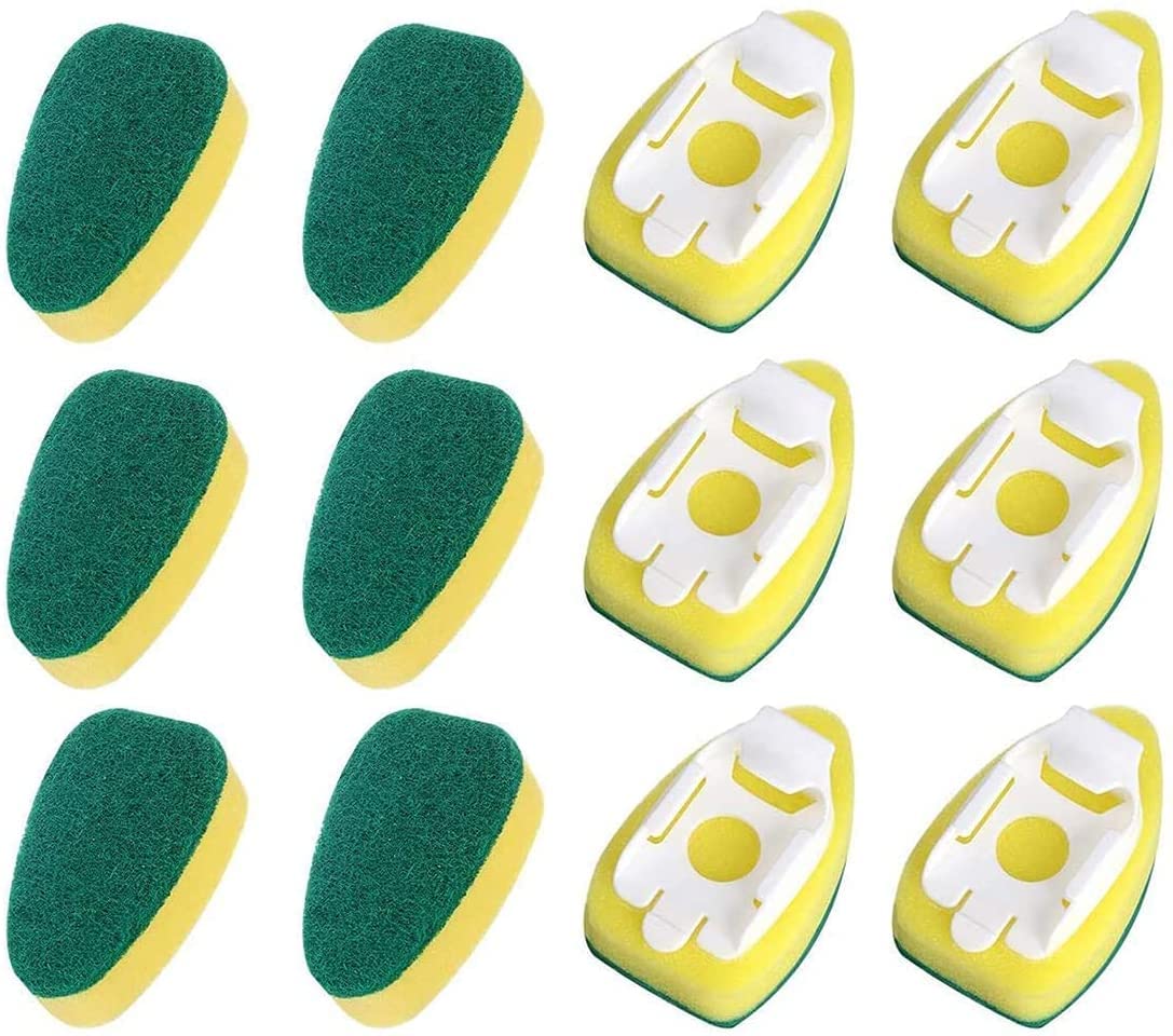 SUPBEC Heavy Duty Dish Wand Brush Sponge Refills - 12 Pack Replacement Sponge Heads for Kitchen Sink, Pot & Dish Cleaning | Durable Scrub Pads for Tough Stains | Perfect for Daily Dishwashing & Deep Cleaning