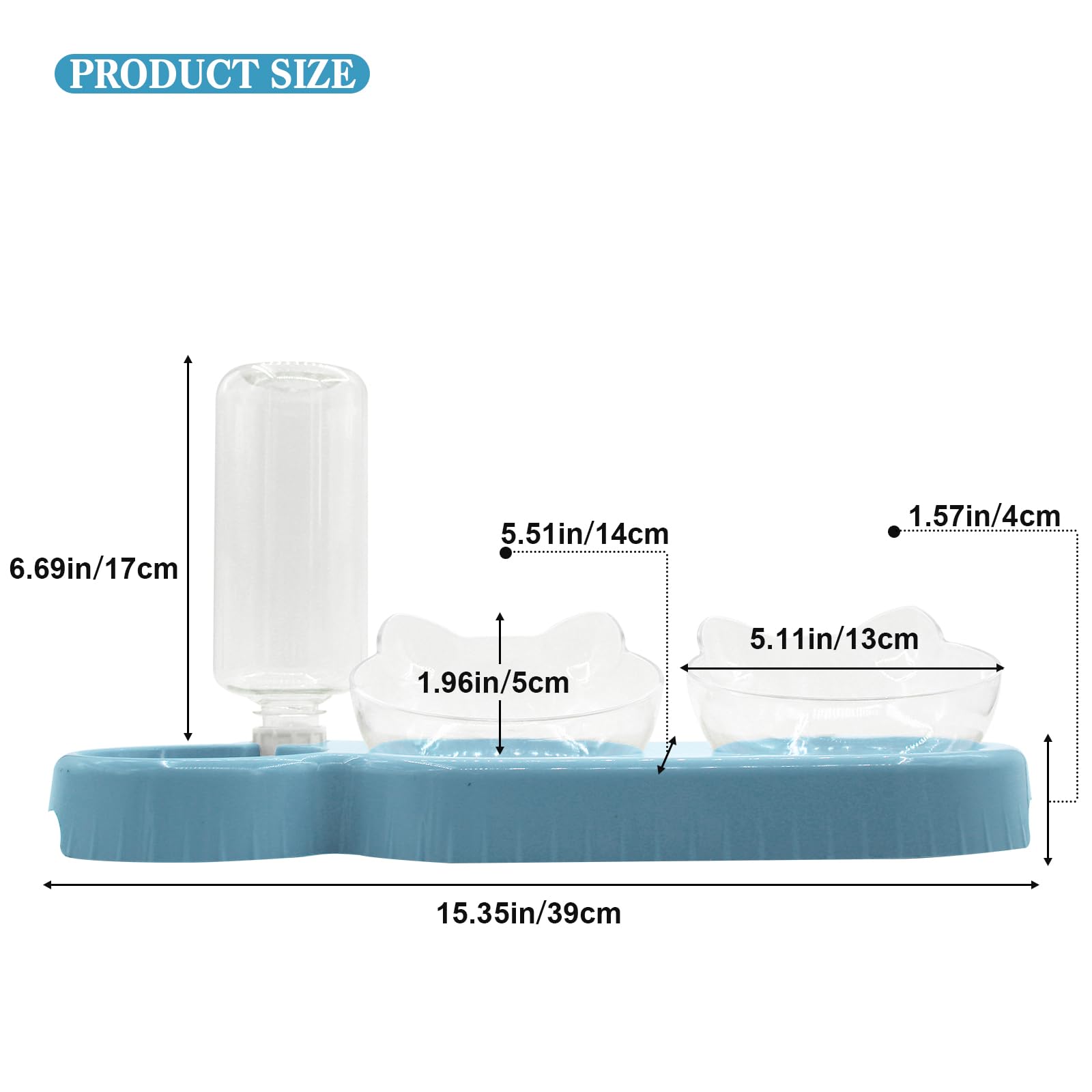 Elevated Triple Cat Bowls Set - 15° Tilted 3-in-1 Food & Water Feeder with Automatic Bottle | Whisker-Friendly Wet/Dry Feeding Dishes for Cats & Small Dogs | Durable Sky Blue Design | Perfect for Home, Kitchen or Travel Use