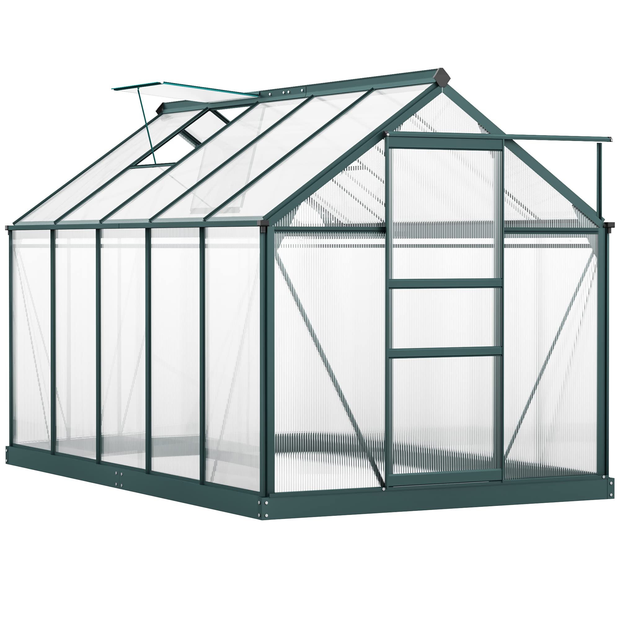 Outsunny 6' x 10' Polycarbonate Greenhouse for Outdoors - Aluminum Walk-in Garden Greenhouse with Rain Gutter & Roof Vent - Perfect for Patio, Backyard, Gardening & Plant Growing (Dark Green)