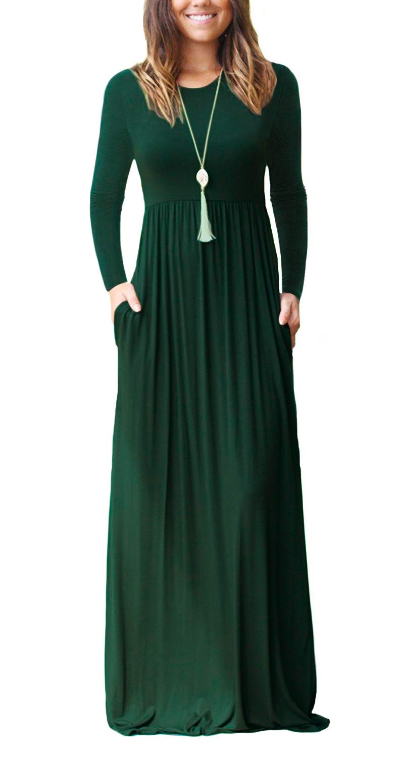 EUOVMY Women's Long Sleeve Maxi Dress - Loose Fit Casual Summer Dress with Pockets | Perfect for Beach, Vacation, and Everyday Wear