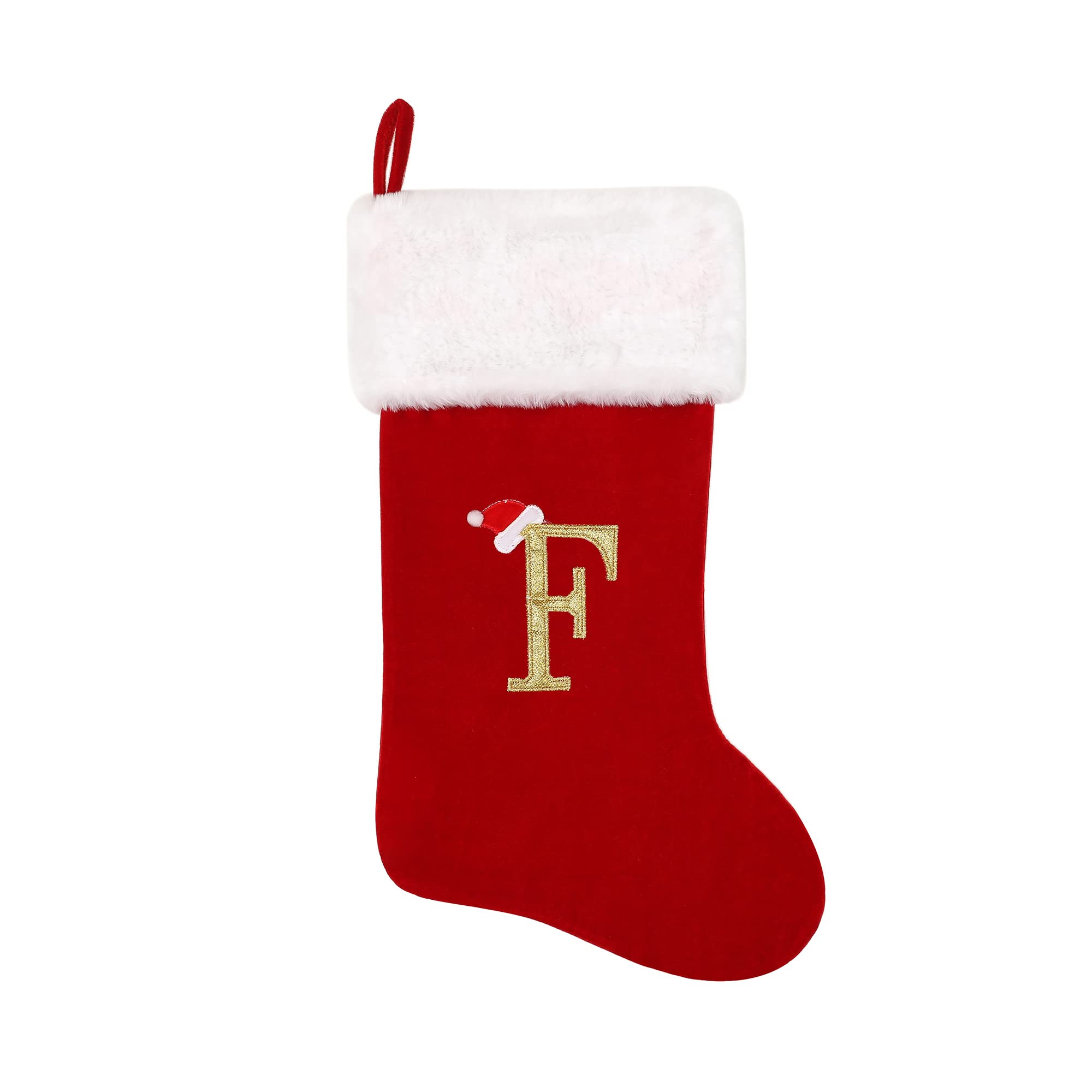 Tokforty 20 Inch Red Velvet Christmas Stockings with White Plush Cuff - Personalized Monogram Embroidery for Holiday Decor - Perfect for Fireplace Mantel, Xmas Tree & Family Gift Exchange