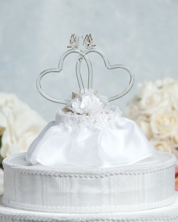 Elegant Satin Rose Hearts Wedding Cake Topper - Romantic Decoration for Wedding Cakes, Anniversary Cakes & Bridal Showers