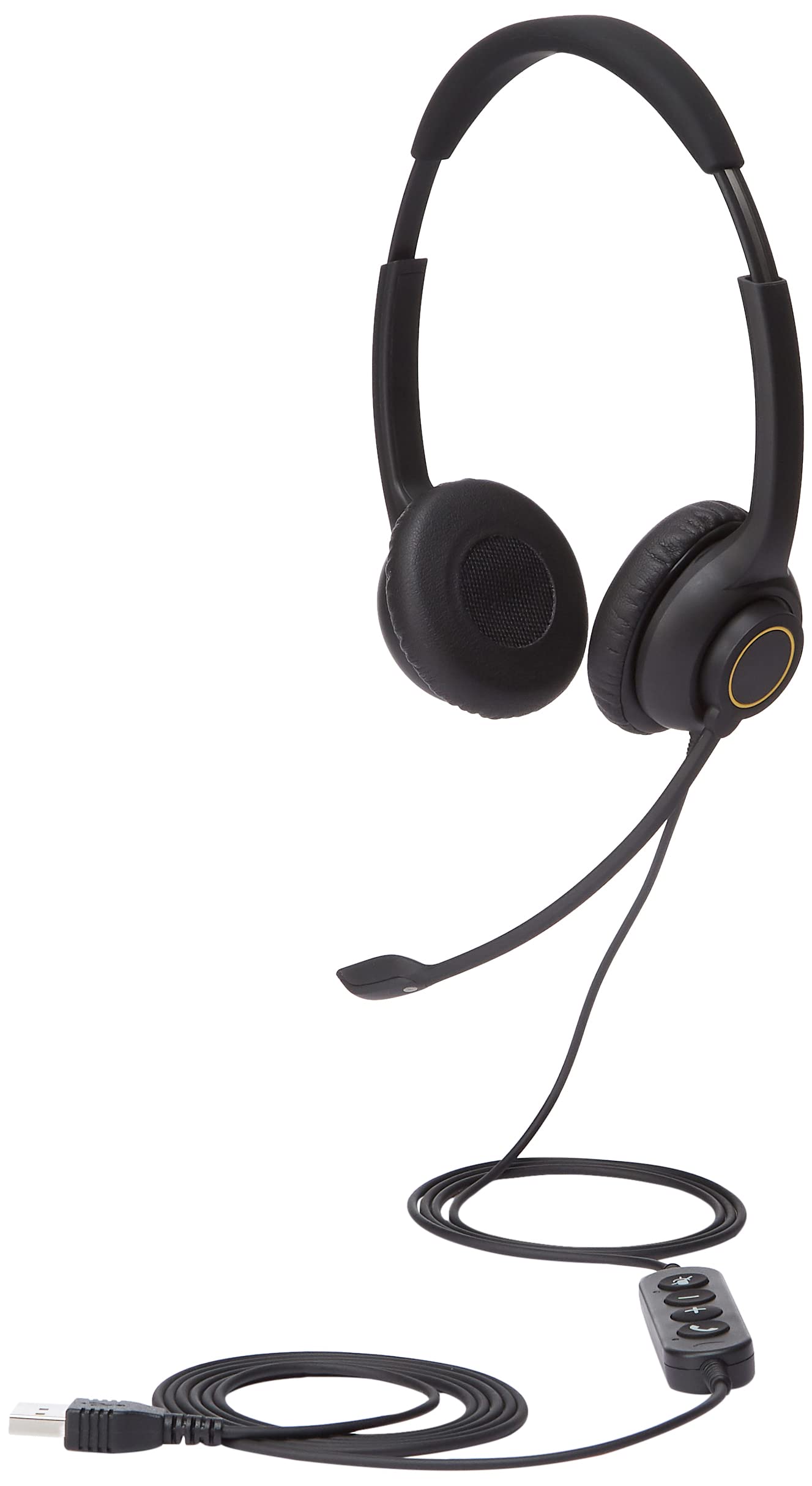 AmazonCommercial Double Sided Wired USB Headset with Noise Cancelling Mic - Computer Headphones for Office, Call Center, Gaming & Remote Work (Black)