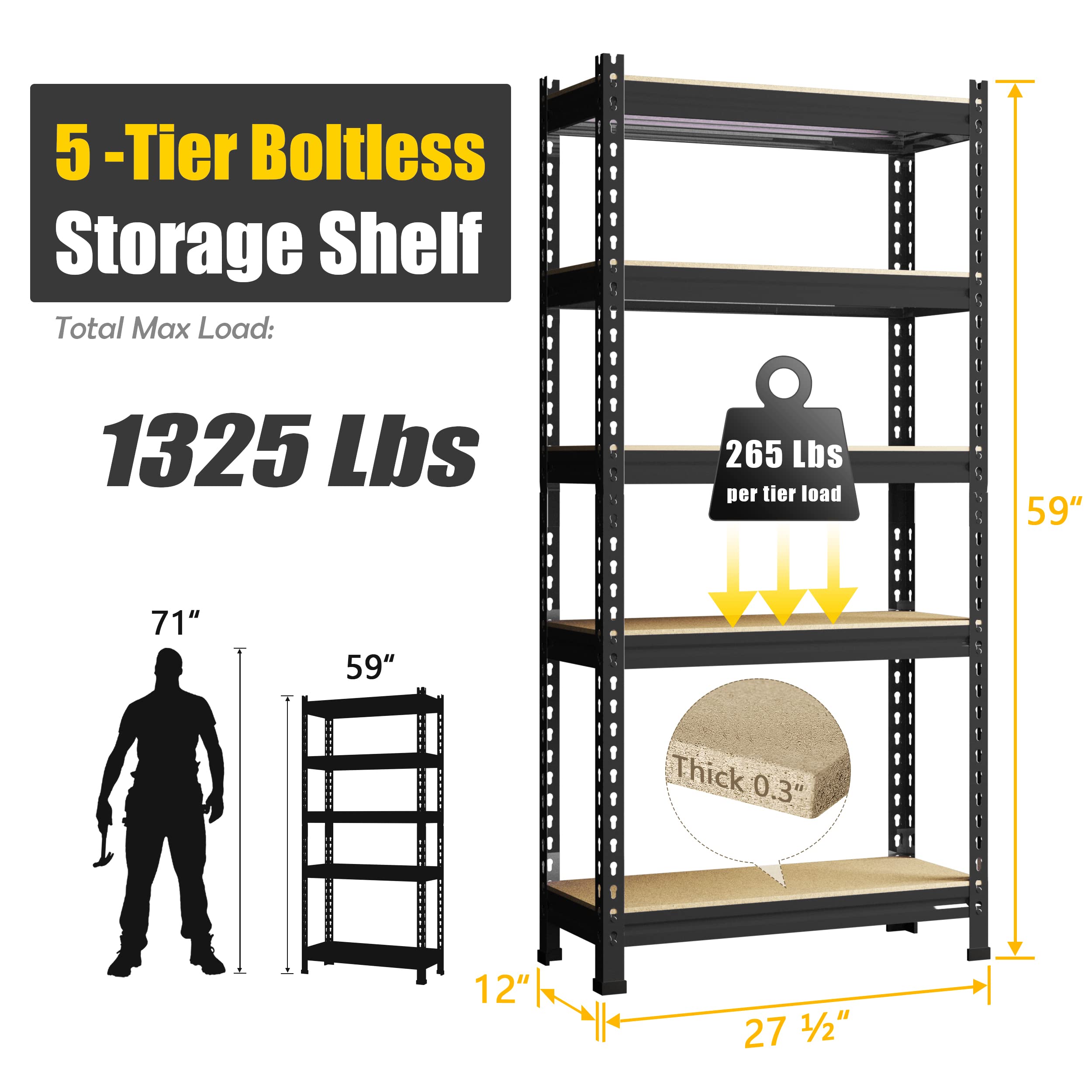 PrimeZone 5-Tier Heavy Duty Metal Storage Shelves - Adjustable Garage Shelving Unit for Warehouse, Pantry, Closet & Kitchen Organization (28