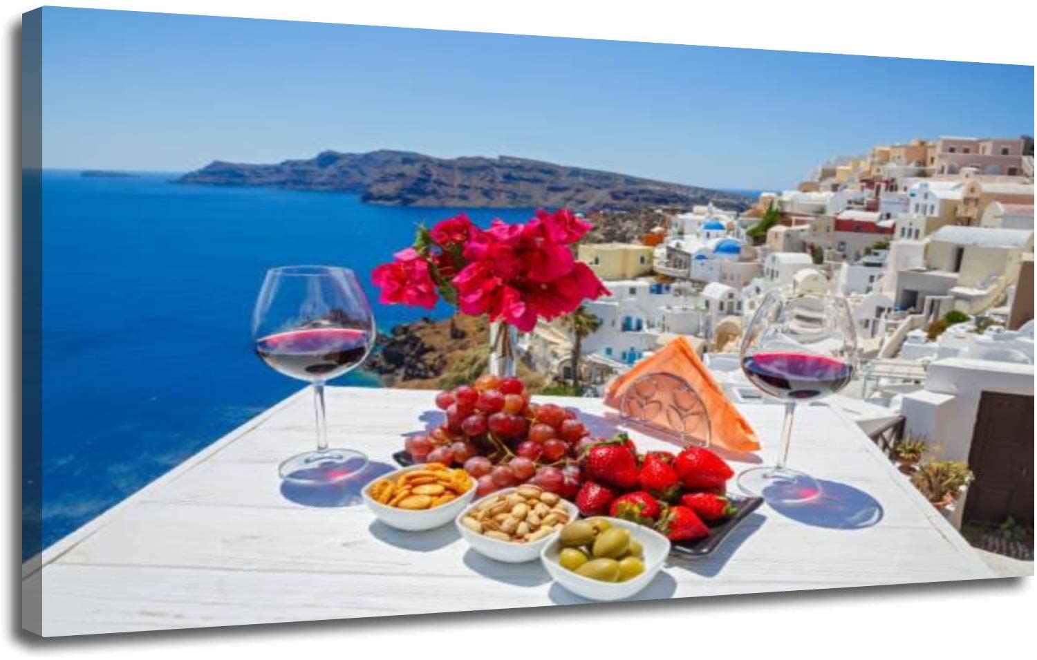 Canvas Framed Wall Art - Wine & Fruit Table Still Life Print - Modern Nature Painting for Bedroom, Office & Living Room Decor - Large Size Ready-to-Hang Artwork (Perfect for Dining Room Wall Decor & Gift Ideas)