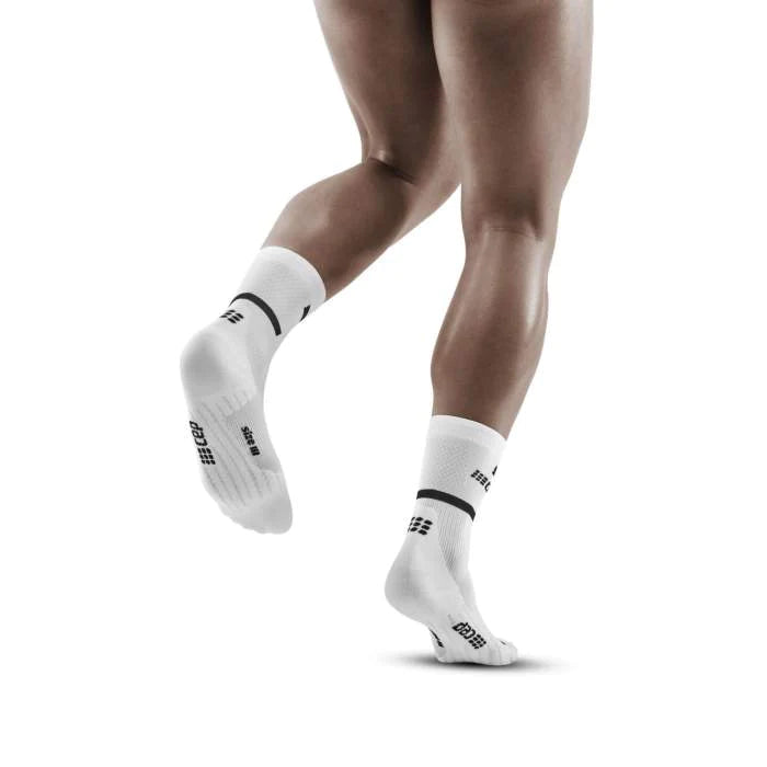 CEP Men's The Run Socks Mid Cut V4 - White | Compression Running Socks for Men | Perfect for Marathon, Jogging & Workout Recovery