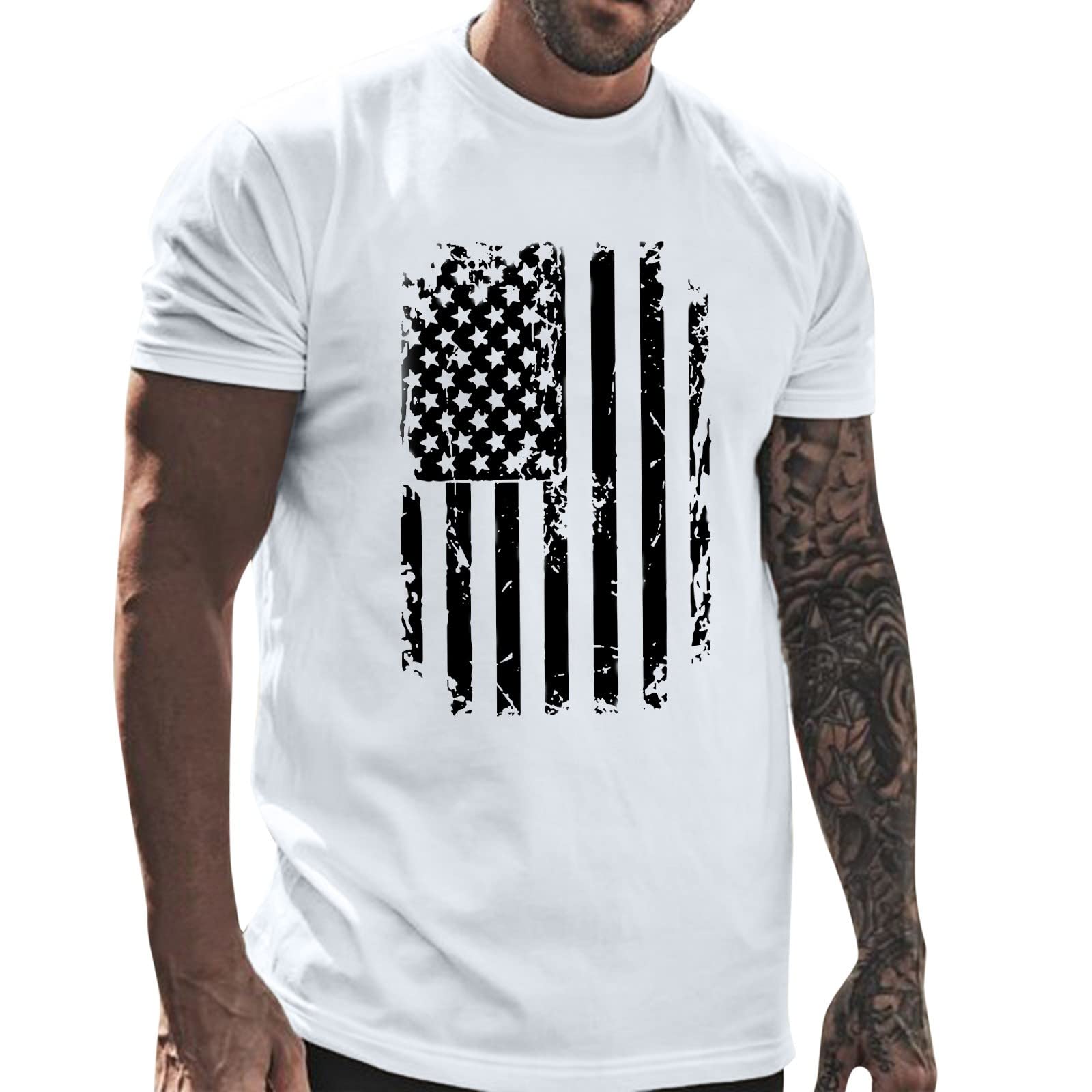 BEUU Patriotic T-Shirts for Men - Vintage Distressed American Flag Graphic Tee, Summer Short Sleeve Crewneck Top | Perfect for 4th of July, Memorial Day & Veterans Day Celebrations