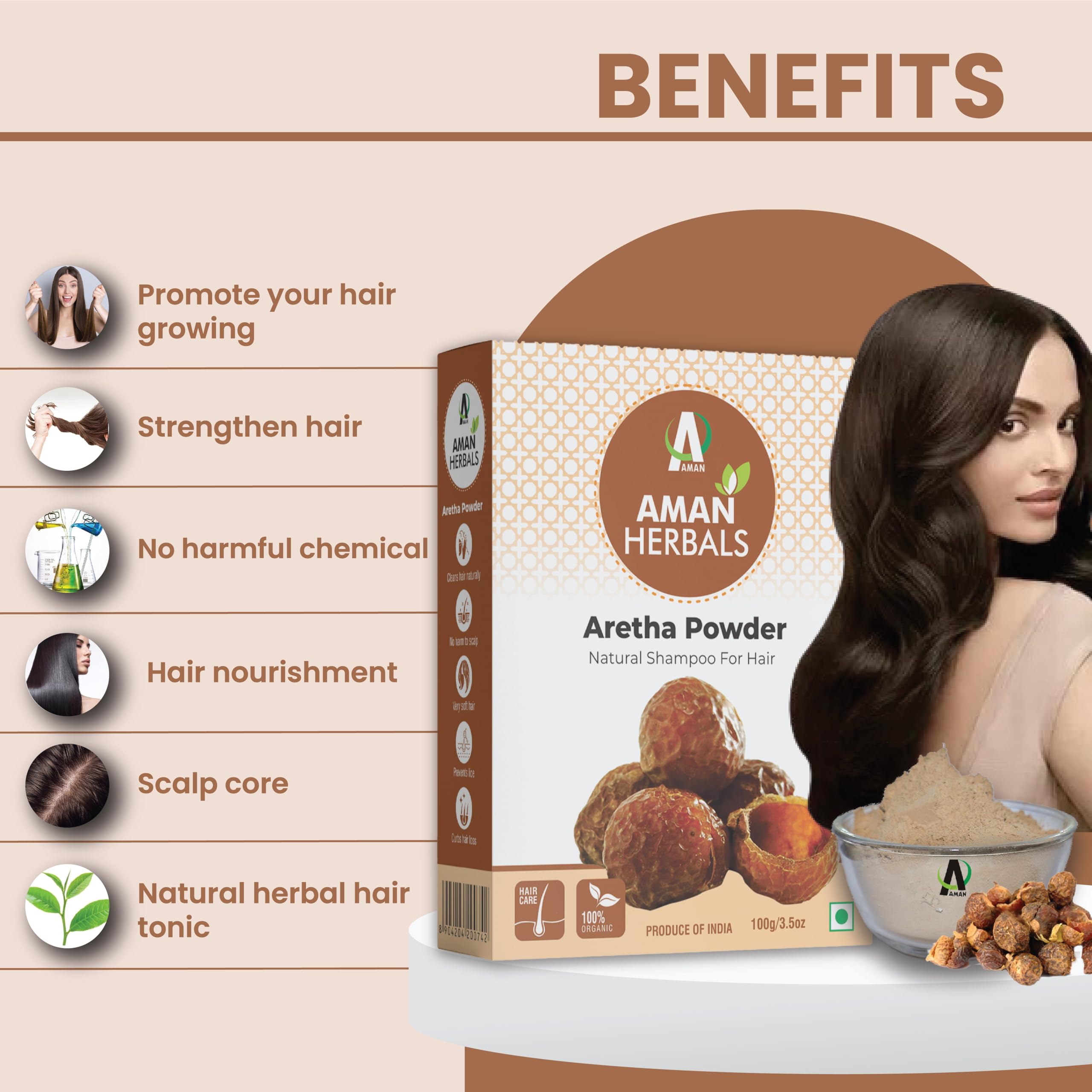 Pure Reetha Powder for Hair & Skin Care - Natural Cleanser, Non-GMO | AMAN HERBALS