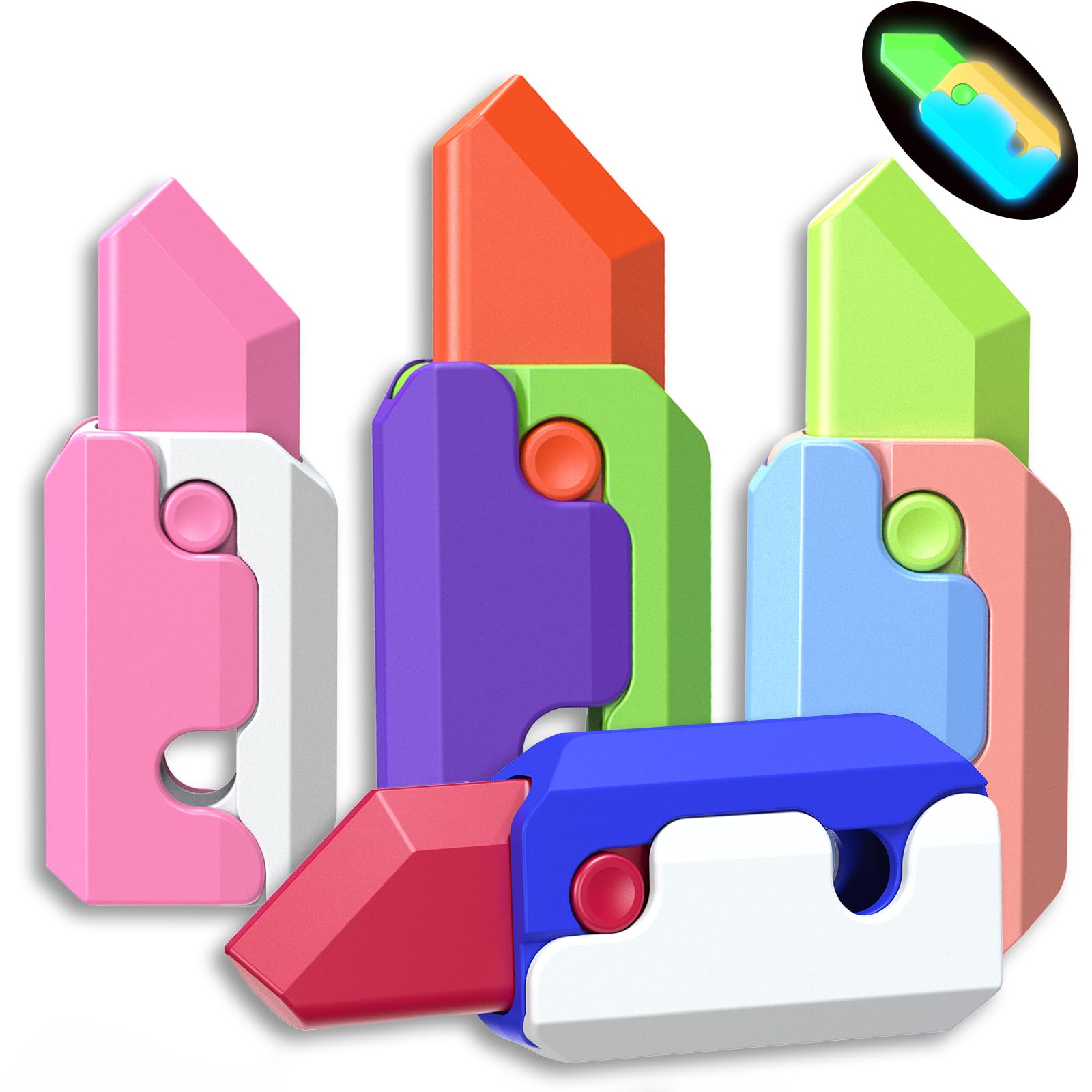 Doloowee Fidget Knife Toys - 4 Pack Stress Relief Sensory Toys for Kids & Adults with Autism, ADD, ADHD - Anxiety Relief, Focus & Calming Tool - Perfect Christmas Birthday Gift for Boys (Great for Classroom, Office, Travel & Home Use)