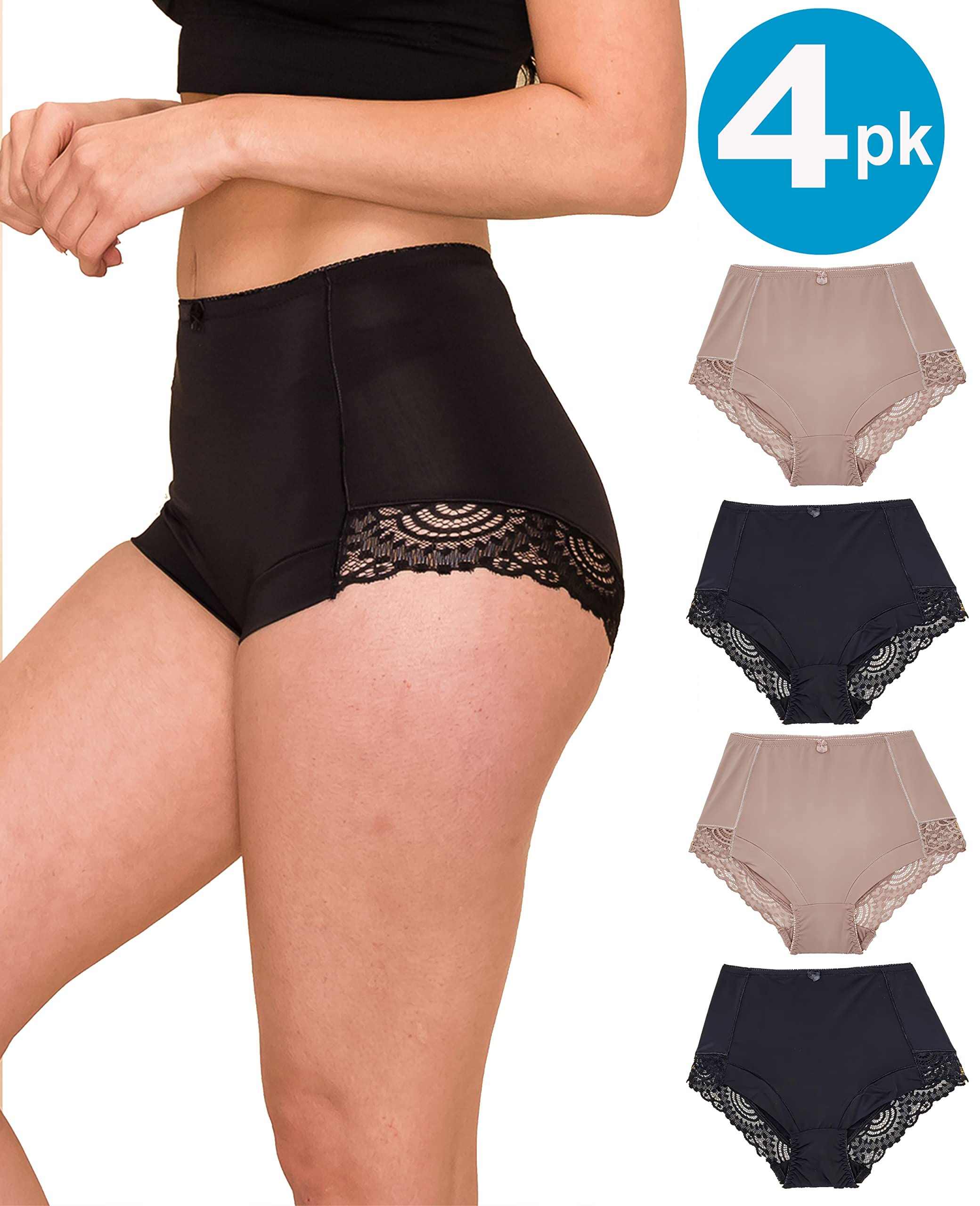 Barbra Women's Tummy Control Underwear - High Waisted Briefs & Girdle Panties (4-Pack, Sizes S-Plus) for Everyday Comfort & Shapewear Support | Perfect for Work, Yoga & Postpartum Recovery