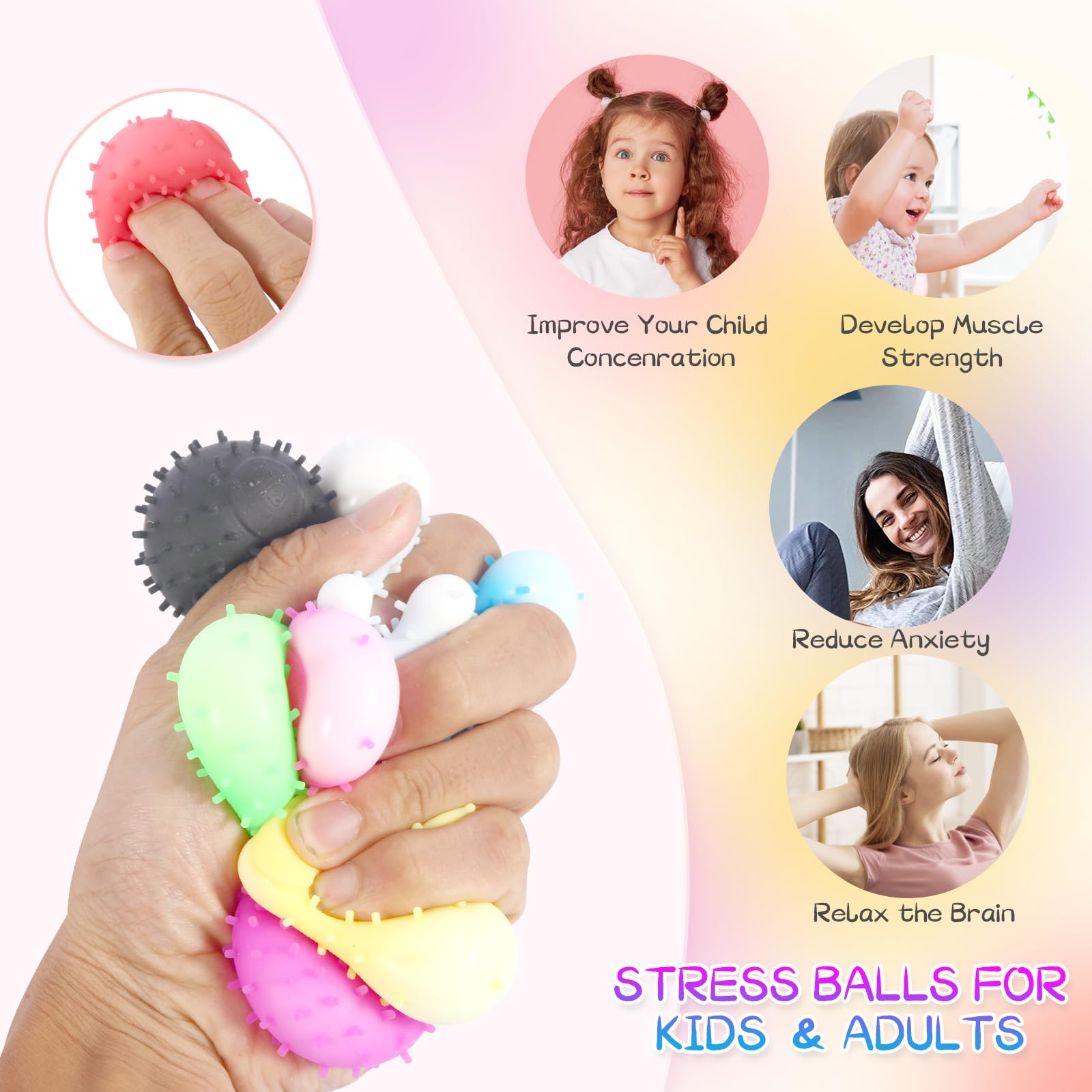32 Pack Mini Spiky Stress Balls - Stretchy Fidget Toys for Anxiety & Stress Relief | Sensory Squishy Toys for Kids & Adults | Perfect for Classroom Prizes, Party Favors, Office & Home Stress Relief