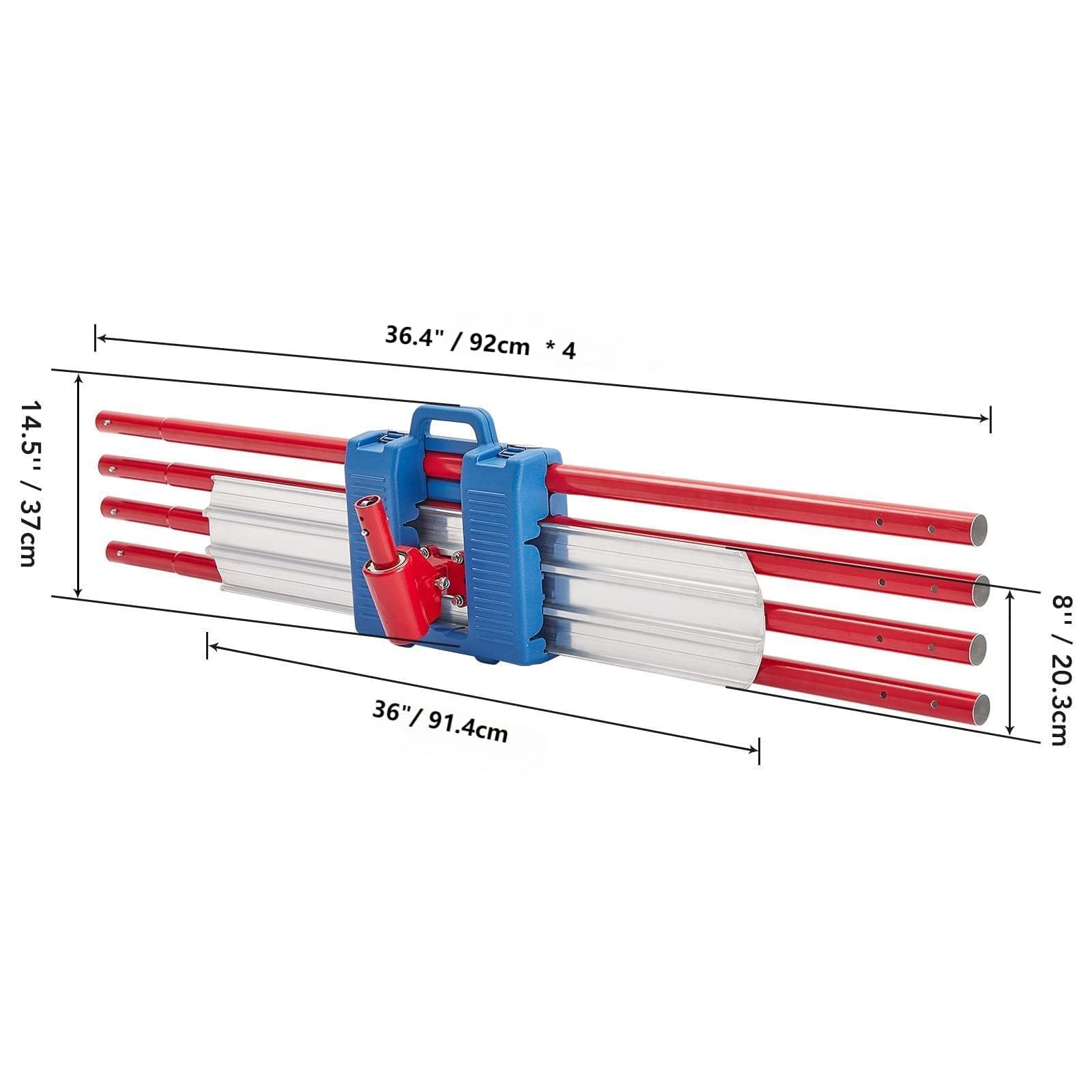Bull Float Magnesium Concrete Float - 36 x 8 Inch Round End Cement Finishing Tool with 4 Handle Brackets (Red) - Perfect for Smoothing Concrete Floors, Driveways & Patios