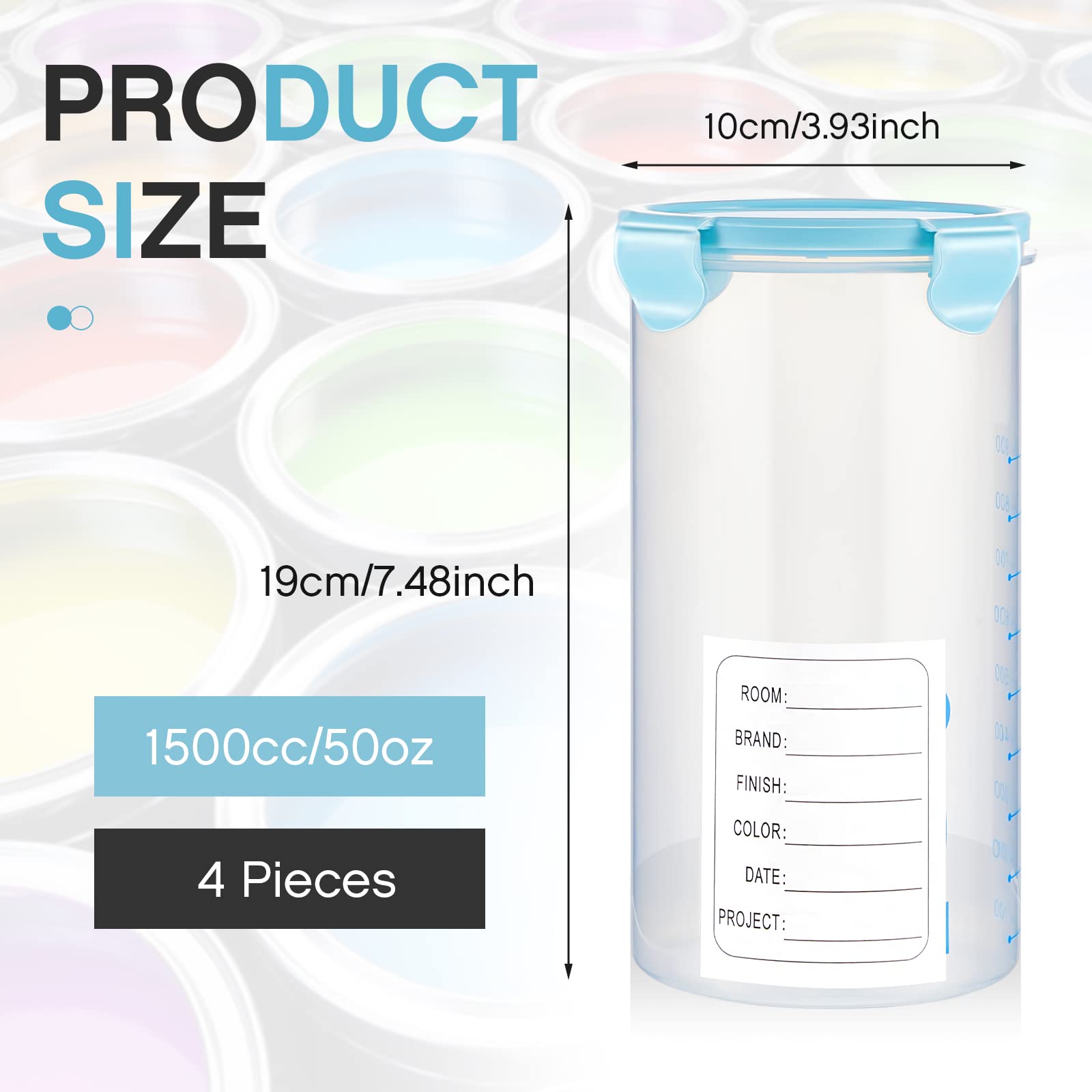 4-Piece 50 oz Plastic Paint Storage Containers with Airtight Lids - 1500ml Empty Paint Cans for Leftover Paint, DIY Projects, and Home Improvement - Perfect for Artists, Contractors, and Crafters
