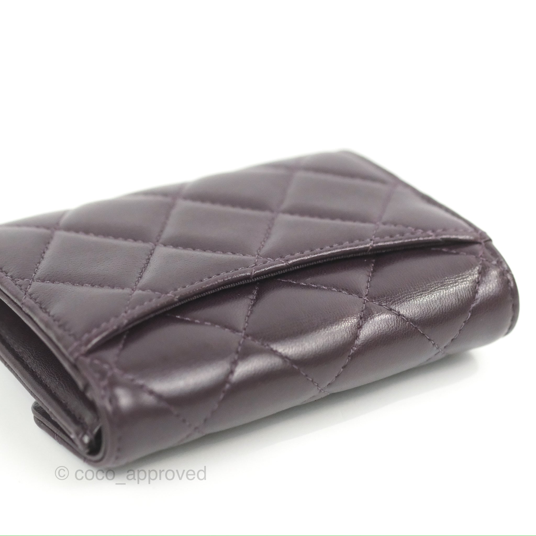 Chanel Classic Flap Coin Purse - Dark Purple Lambskin Leather with Silver Hardware | Luxury Small Wallet for Women, Perfect for Parties & Evening Events