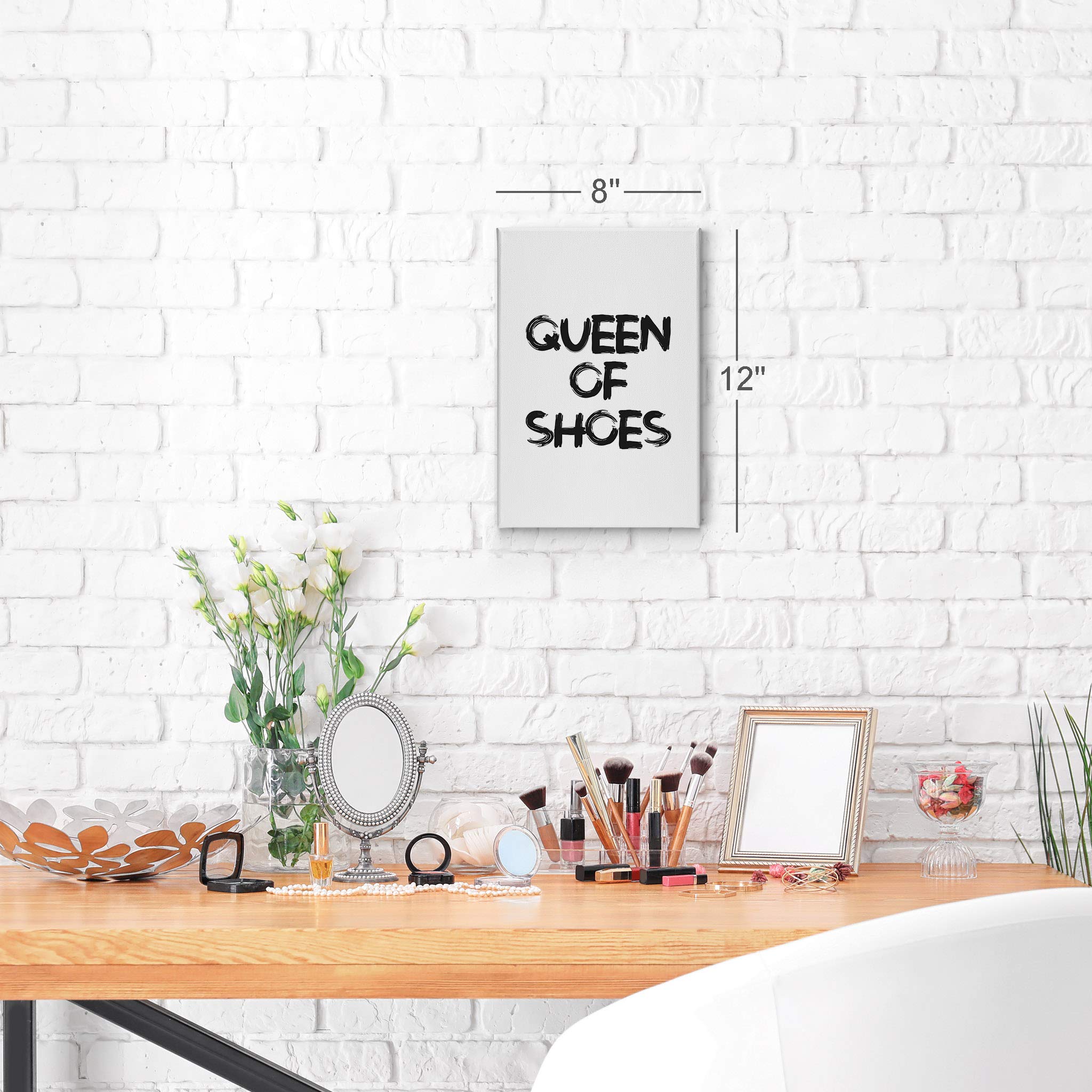 Smile Art Design Queen of Shoes Black & White Modern Brush Lettering Glam Fashion Canvas Wall Art Print - 36x24 Inches Ready to Hang - Perfect for Office, Bathroom, Teen Girls Room, Women's Dorm, Bedroom & Living Room Decor