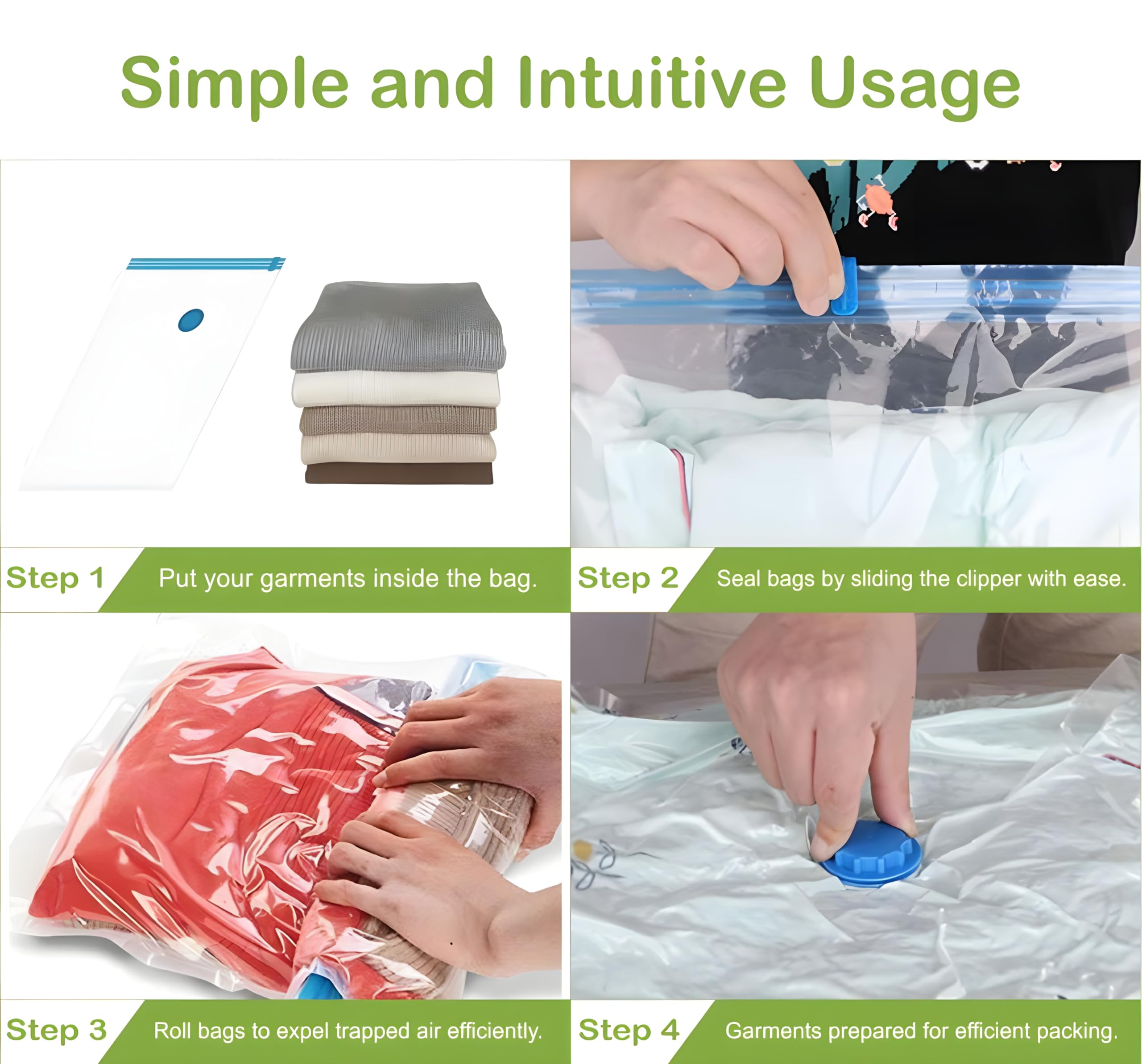 6-Pack Vacuum Storage Bags for Clothes - Space Saving Travel Storage Bags with Plastic Seal (Clear) - Perfect for Travel, Seasonal Clothes Storage & Space Organization