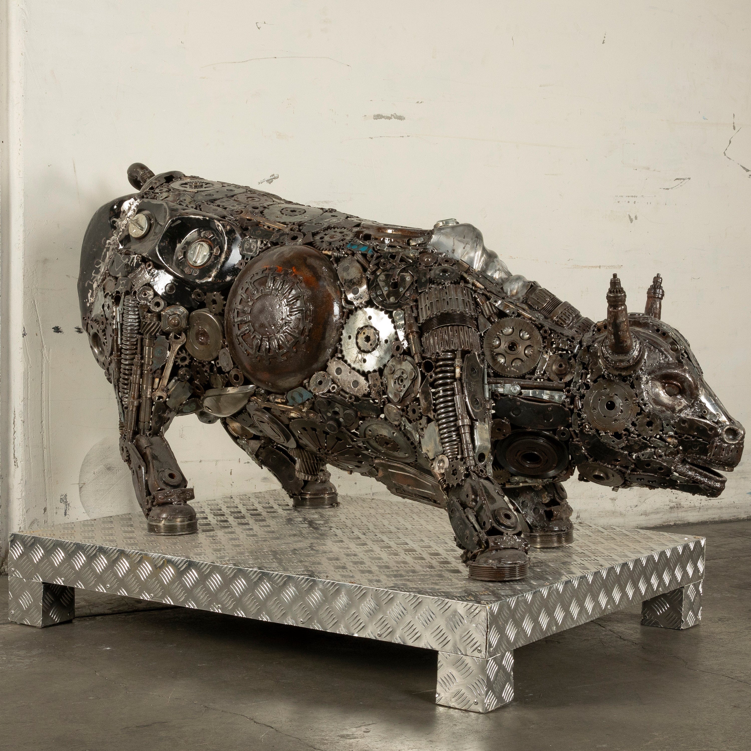 60 Wall Street Bull Recycled Metal Art Sculpture - Handmade Statue for Office Decor, Home & Garden, Gift Idea