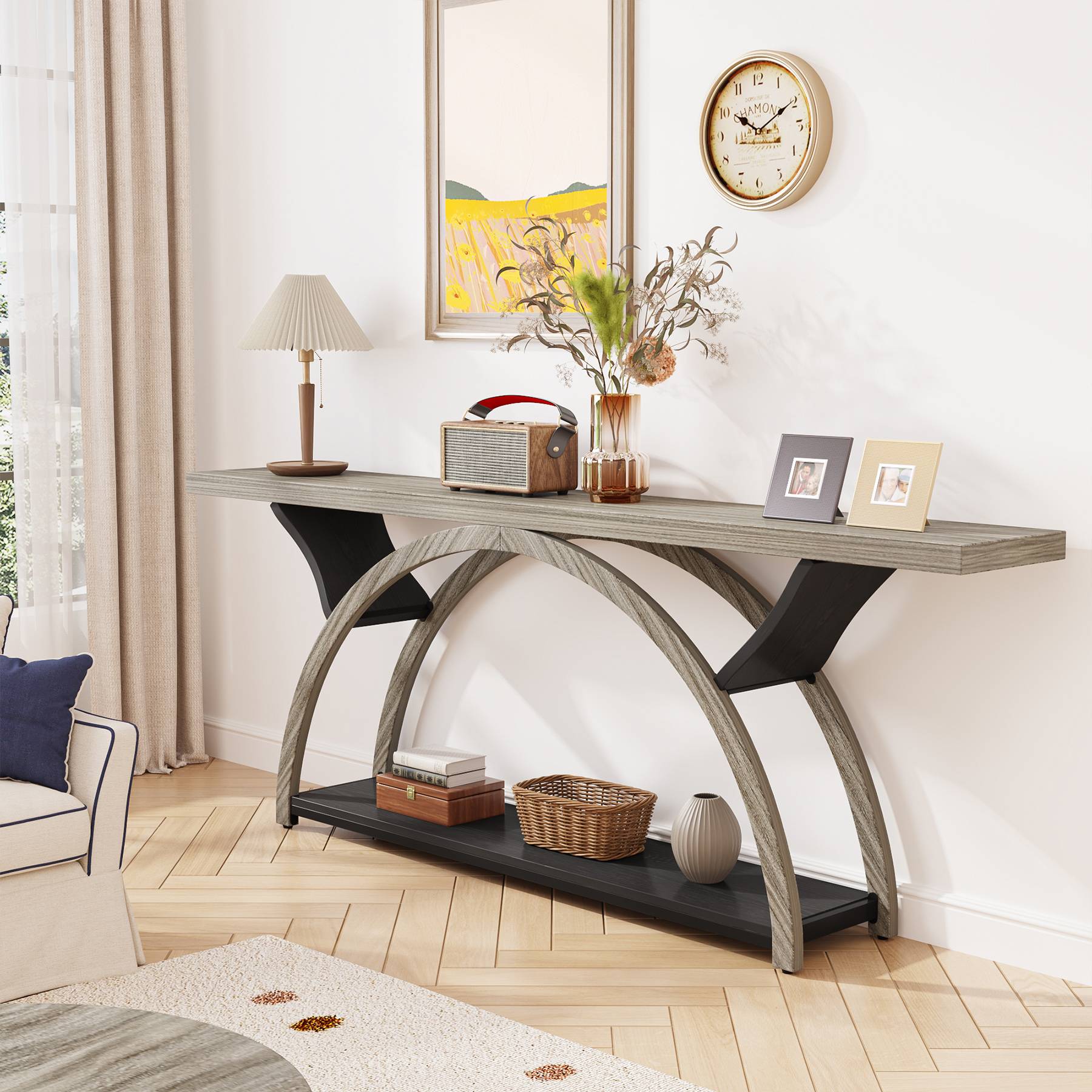 2 Tier Console Table with Half Moon Frame - 70.9