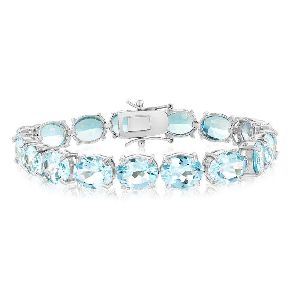 50 Carat Blue Topaz Tennis Bracelet in Sterling Silver - 18cm Elegant Jewelry for Women, Perfect for Weddings, Parties & Special Occasions