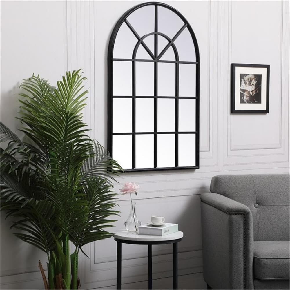 Black Mid-Century Metal Windowpane Mirror 42x28
