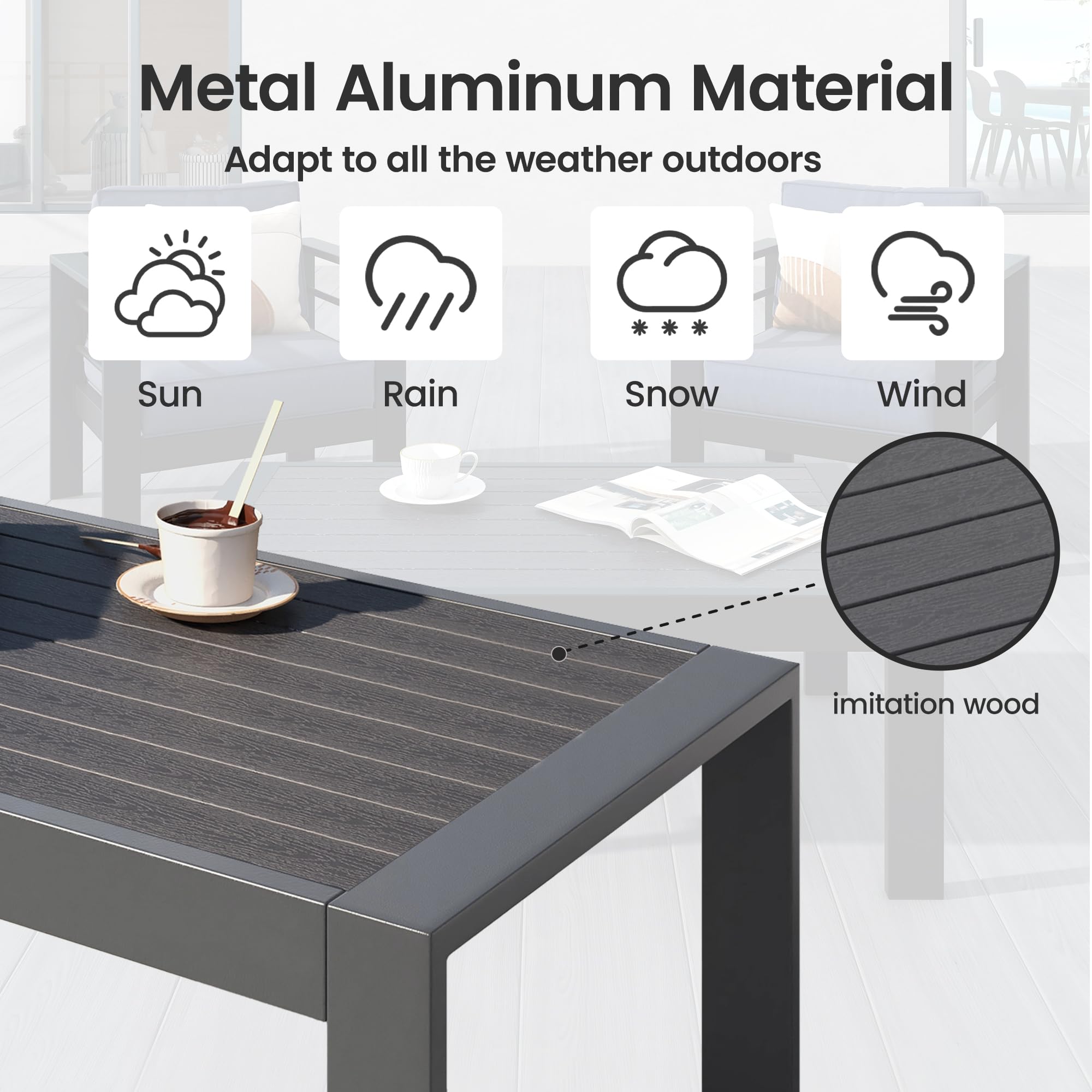 All-Weather Aluminum Outdoor Coffee Table - Modern Rectangle Patio Table for Balcony, Garden & Backyard - Durable Deep Grey Finish - Perfect for Lounging, Entertaining & Outdoor Relaxation