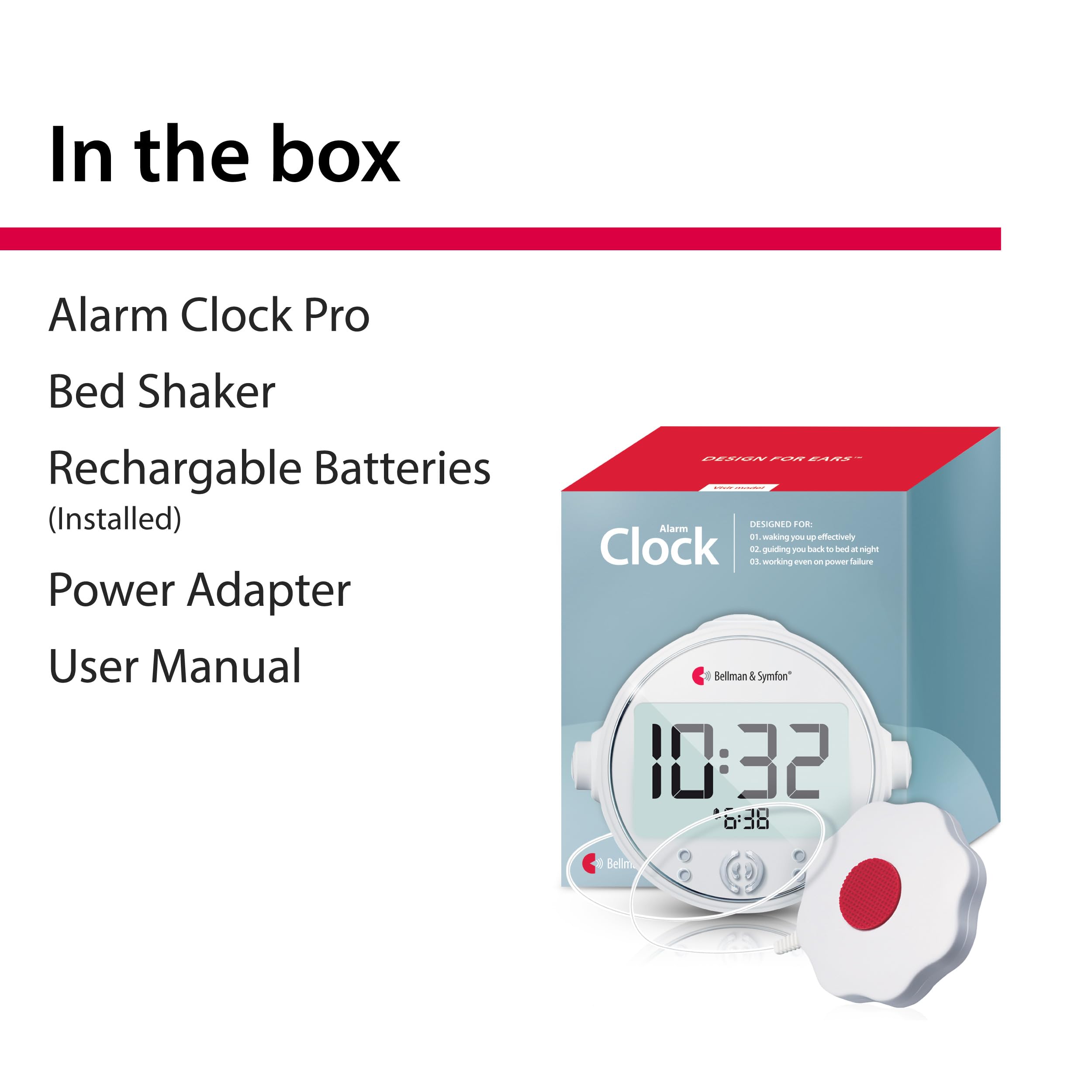 Bellman & Symfon Vibrating Alarm Clock Pro with Bed Shaker - Loud Alarm & Flashing LED Lights for Heavy Sleepers, Hard of Hearing & Deaf - Perfect for Home, Travel & Dorm Rooms