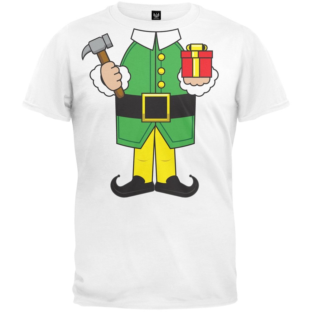 Old Glory Patriotic Elf Body White Costume T-Shirt - Perfect for Christmas Parties, Holiday Events & Festive Celebrations