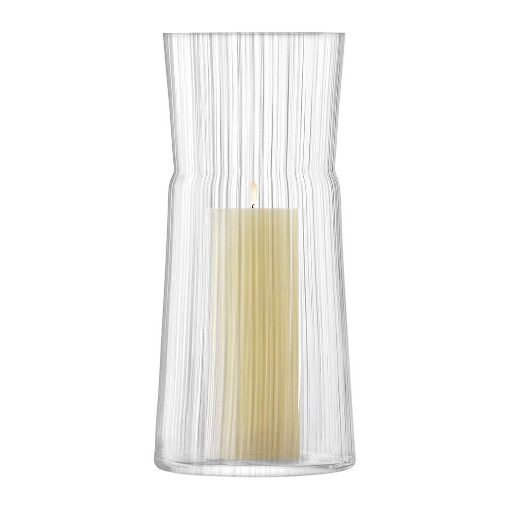 LSA International Gio Line Glass Lantern and Vase - 15 Inch Tall Clear Handmade Home Decor for Table Centerpiece, Wedding Decorations, and Outdoor Garden Lighting