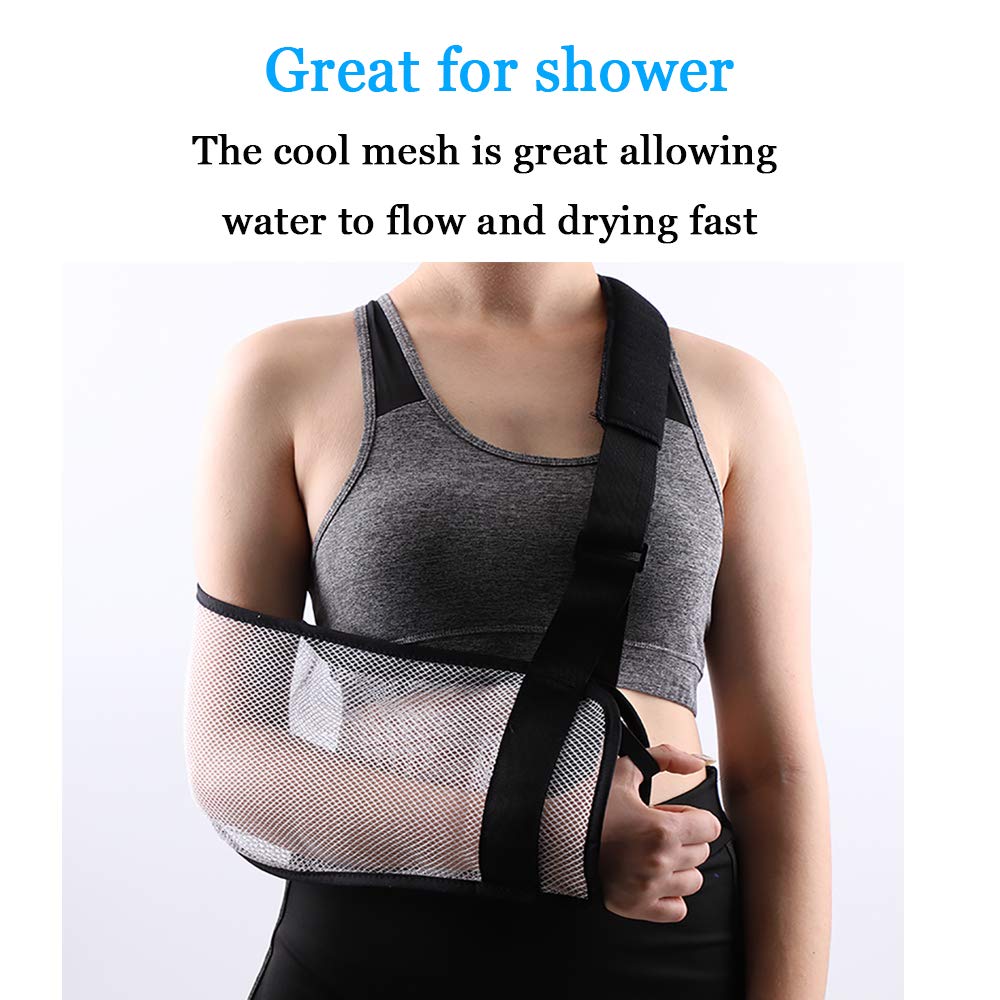 Post-Surgery Shoulder Sling - Breathable Mesh Arm Support Brace for Rotator Cuff Recovery - Adjustable Shoulder Immobilizer for Men & Women (White) - Ideal for Showering, Bathing & Daily Mobility After Shoulder Surgery