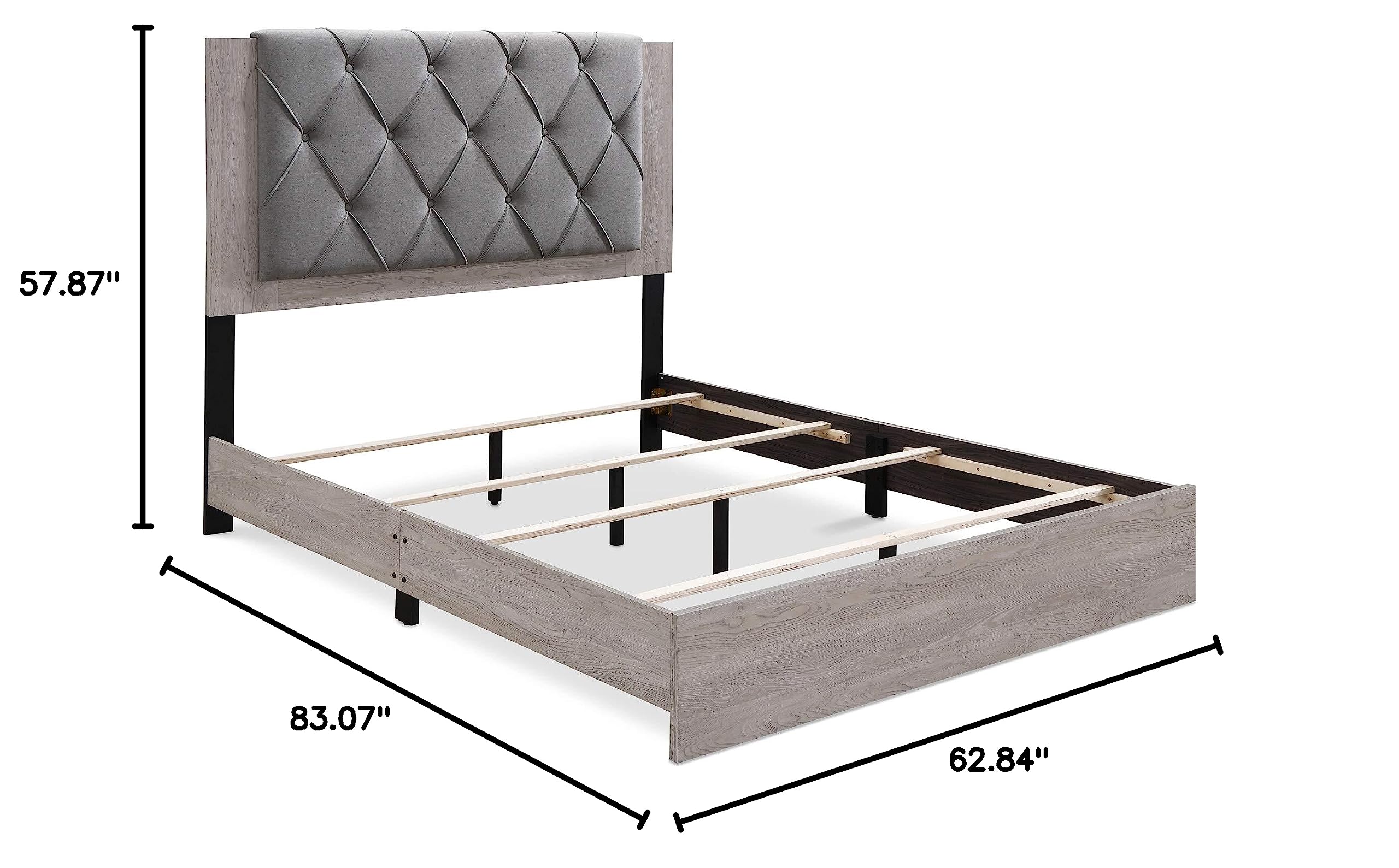 Kenton Panel Bed Frame with Diamond Tufted Upholstered Headboard - Queen Size Light Gray Platform Bed - Easy Assembly Modern Bedroom Furniture for Master Bedroom, Guest Room & Apartment