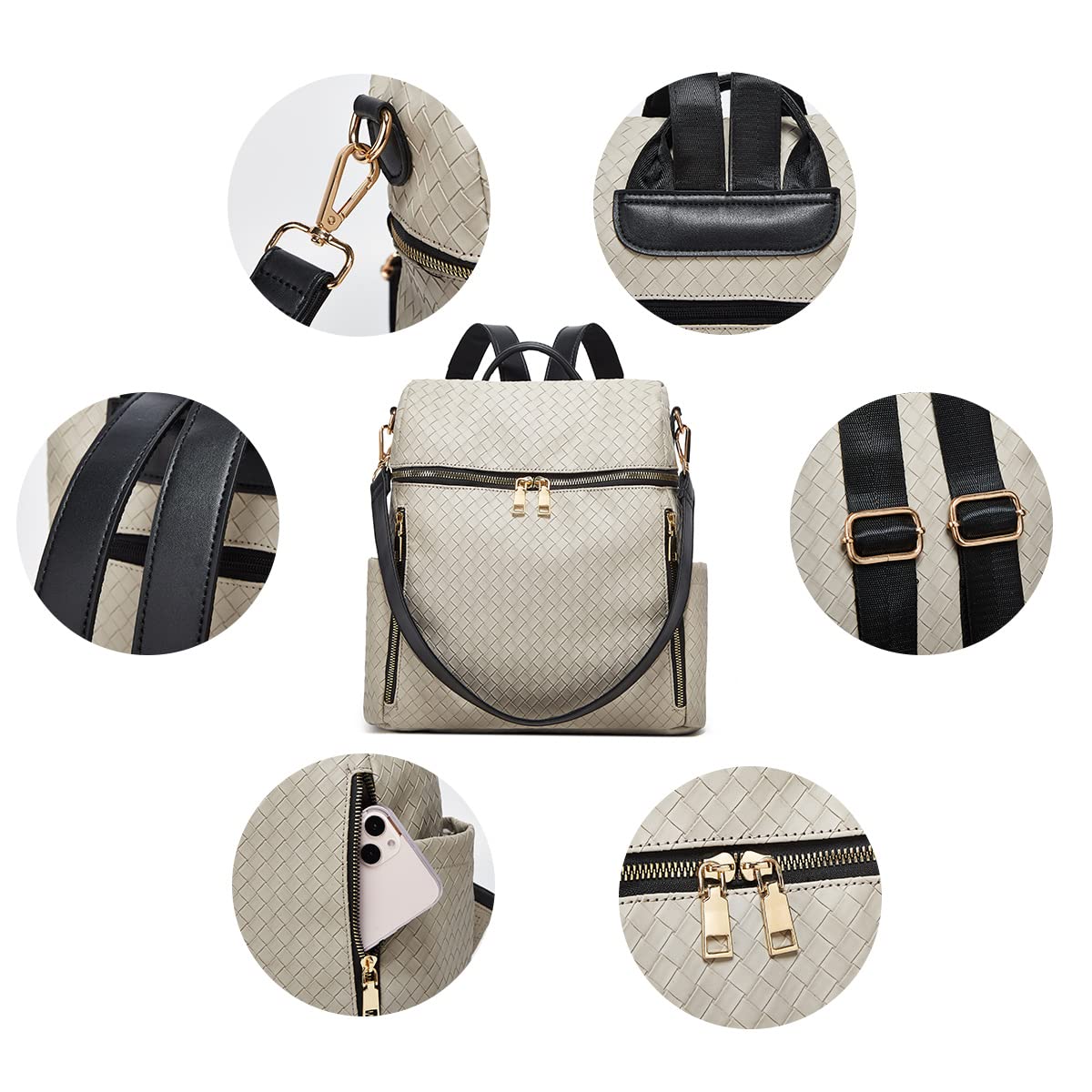 Stylish Women's PU Leather Convertible Backpack Purse - 2-Piece Travel Satchel Handbag for Work, School & Daily Use