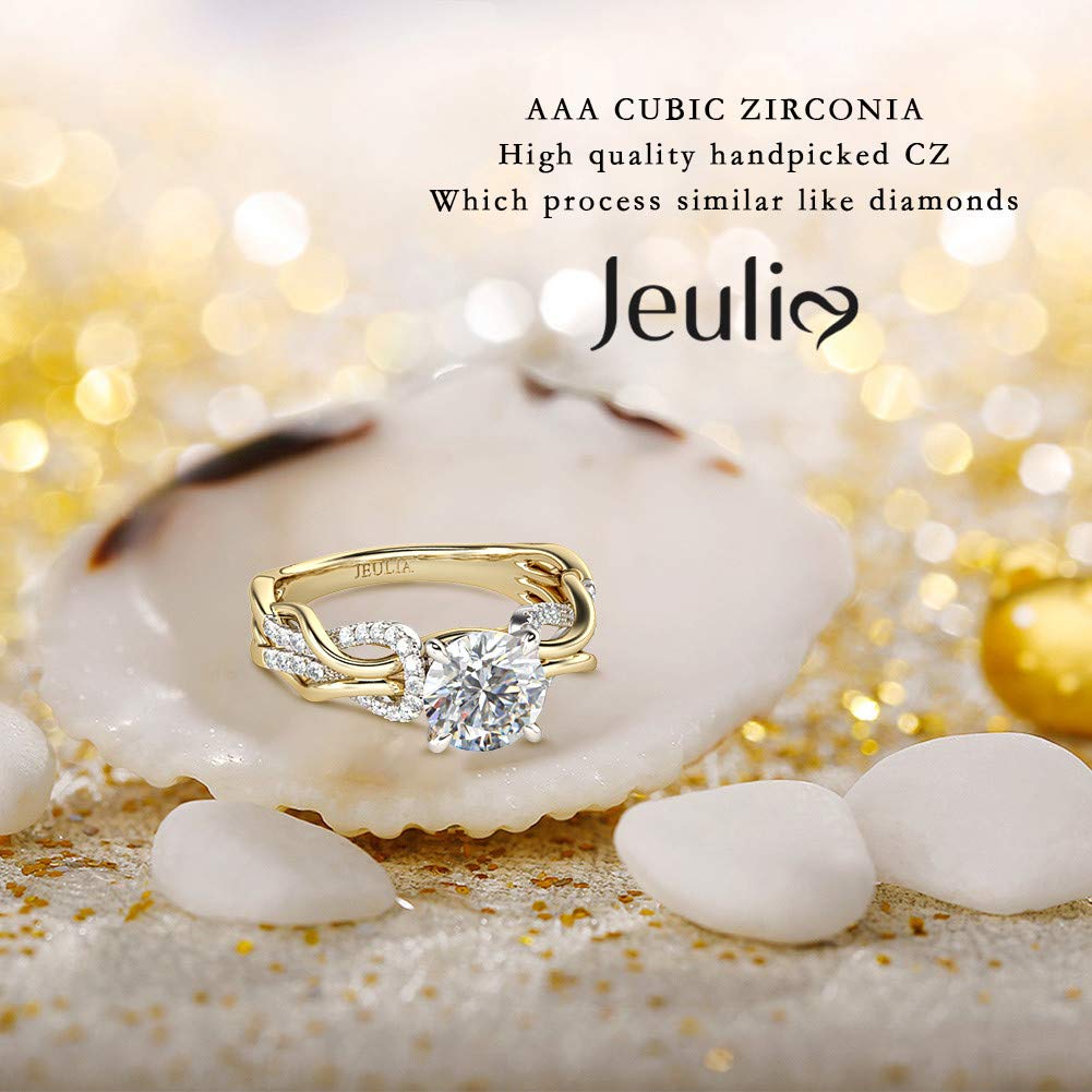 Jeulia 3.5 Carat Round Cut Diamond Wedding Ring Set for Women - 925 Sterling Silver & 14k Gold Plated Eternity Band, Bridal Engagement & Anniversary Promise Rings with Gift Box - Perfect for Proposals, Weddings & Romantic Gifts