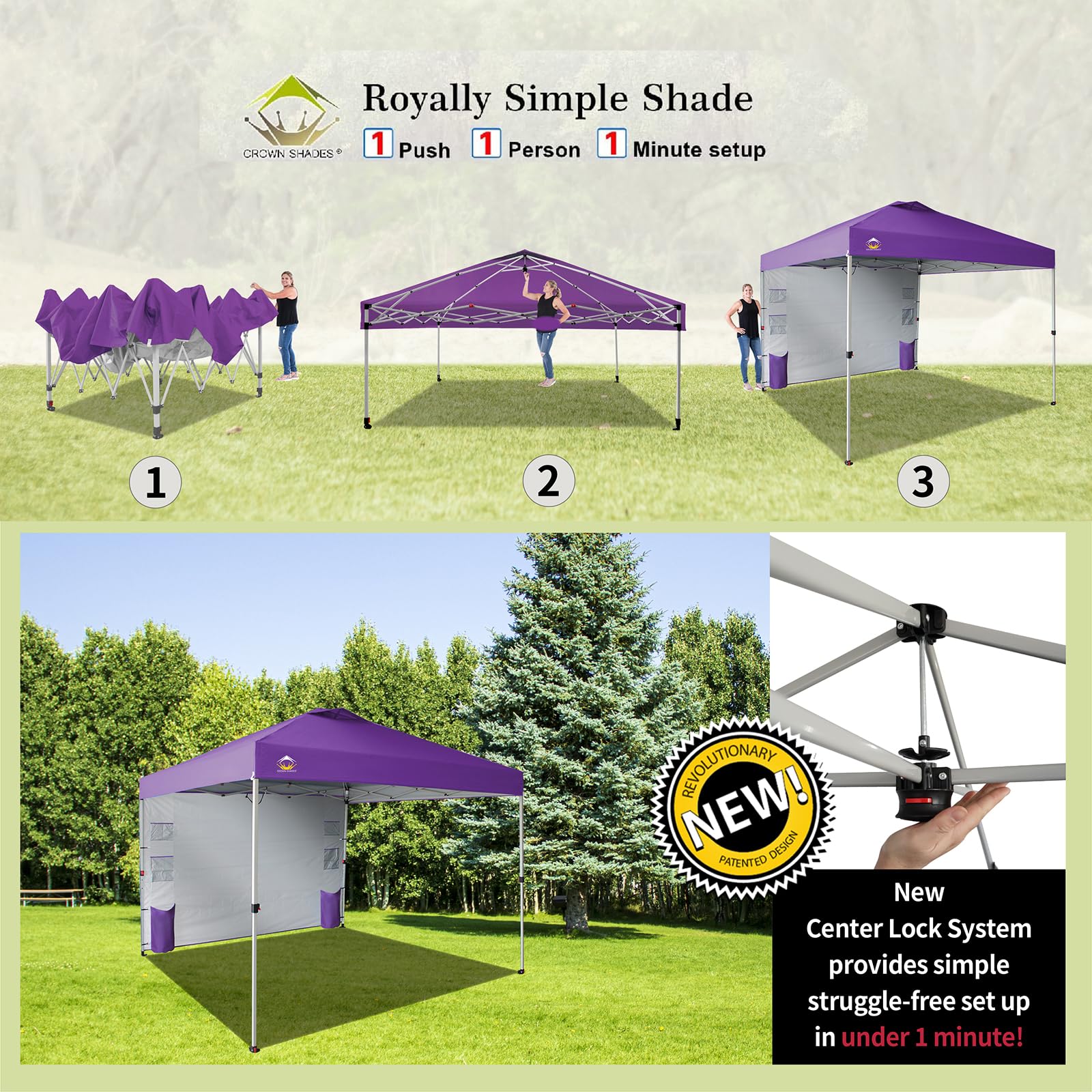 10x10 Pop Up Canopy Tent with Sidewalls & Pockets - Purple Instant Sun Shelter for Outdoor Events, Camping & Beach - Easy One-Person Setup & Portable Center Lock Design - Perfect for Picnics, Tailgating & Backyard Parties