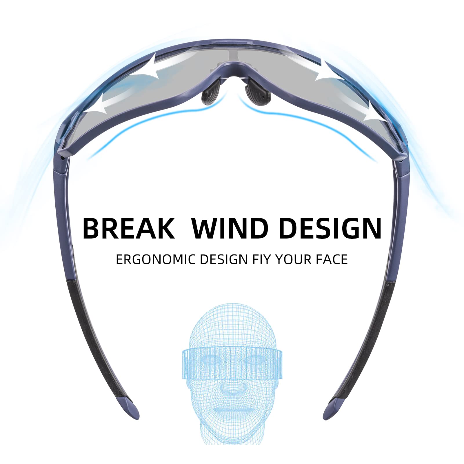 ROCKBROS Photochromic Cycling Sunglasses for Men - UV Protection, Lightweight & Anti-Fog Sports Bike Glasses for Outdoor Cycling, Running & Hiking