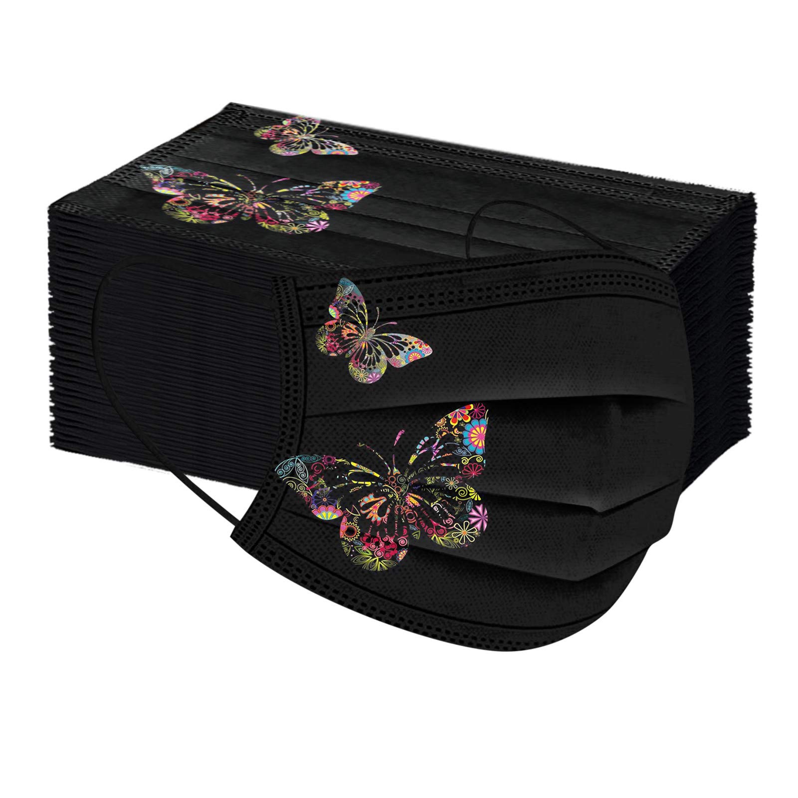 50 Pack Butterfly Printed Disposable Face Masks for Adults - 3-Layer Breathable Protective Cover with Stylish Design - Perfect for Daily Use, Travel, and Public Safety