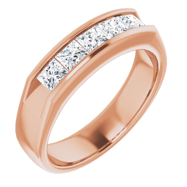 1.50 CTW Channel Set Princess Cut Diamond Men's Ring - 5 Stone Wedding Band for Engagement, Anniversary & Special Occasions