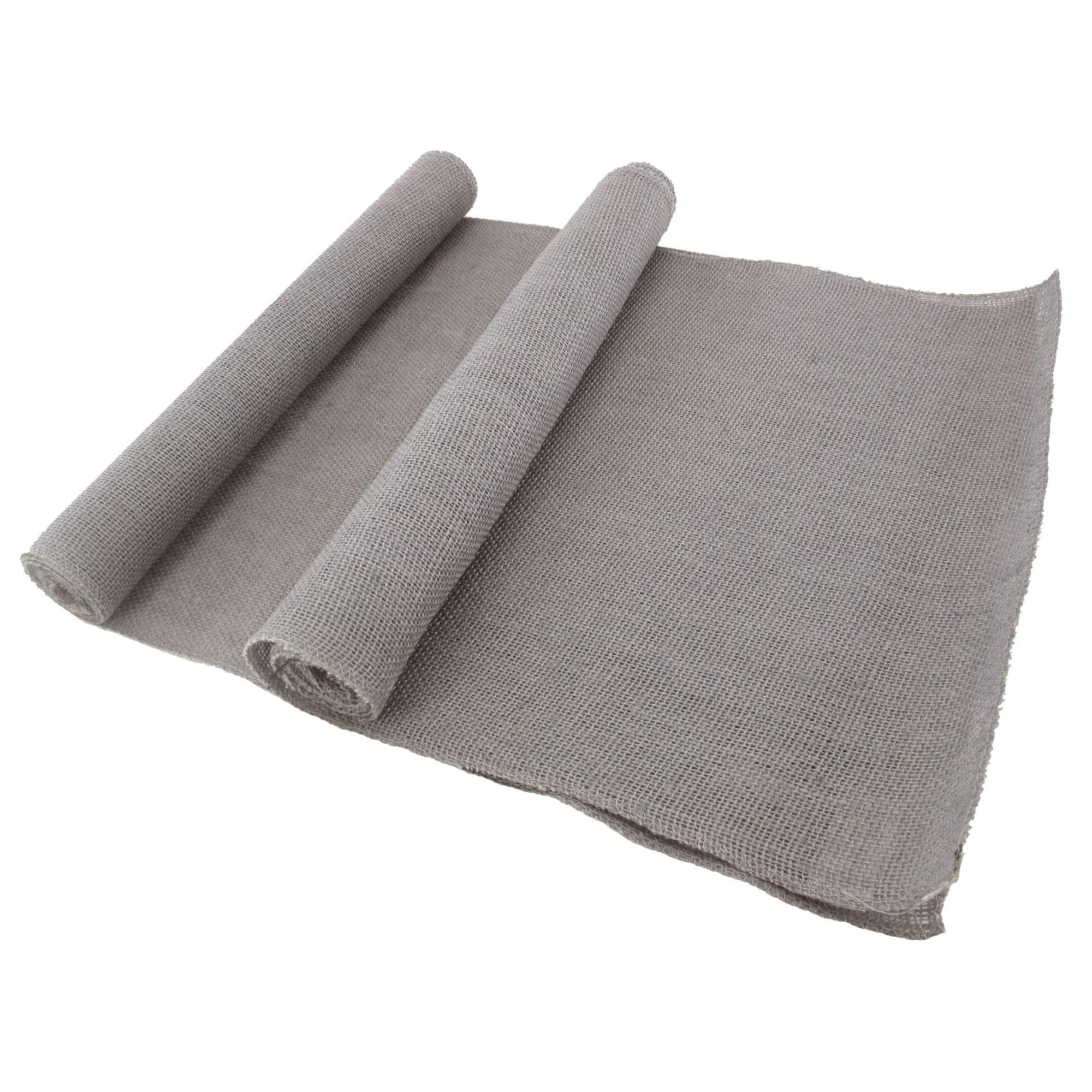 BambooMN Gray 15x88 Inch Vintage Burlap Table Runner - 30 Pack for Rustic Wedding, Bridal Shower, Bachelorette Party, Graduation & Home Decor | Farmhouse Table Decorations for Dining Room, Kitchen & Event Center