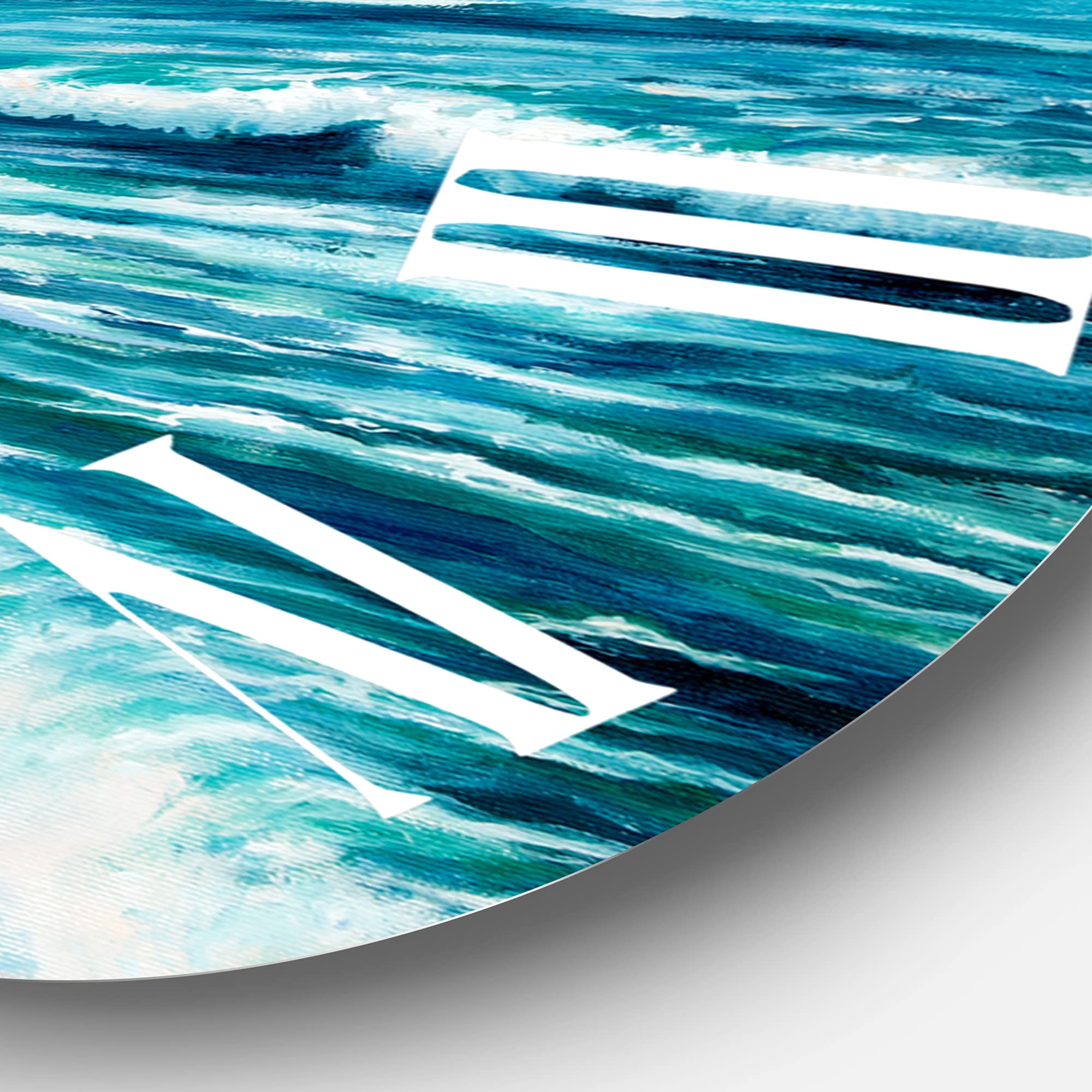 DesignQ Nautical Coastal Wall Clock - Morning Light On Ocean Waves III - Blue Round Clock for Living Room, Kitchen, Office - Perfect for Beach House & Coastal Decor